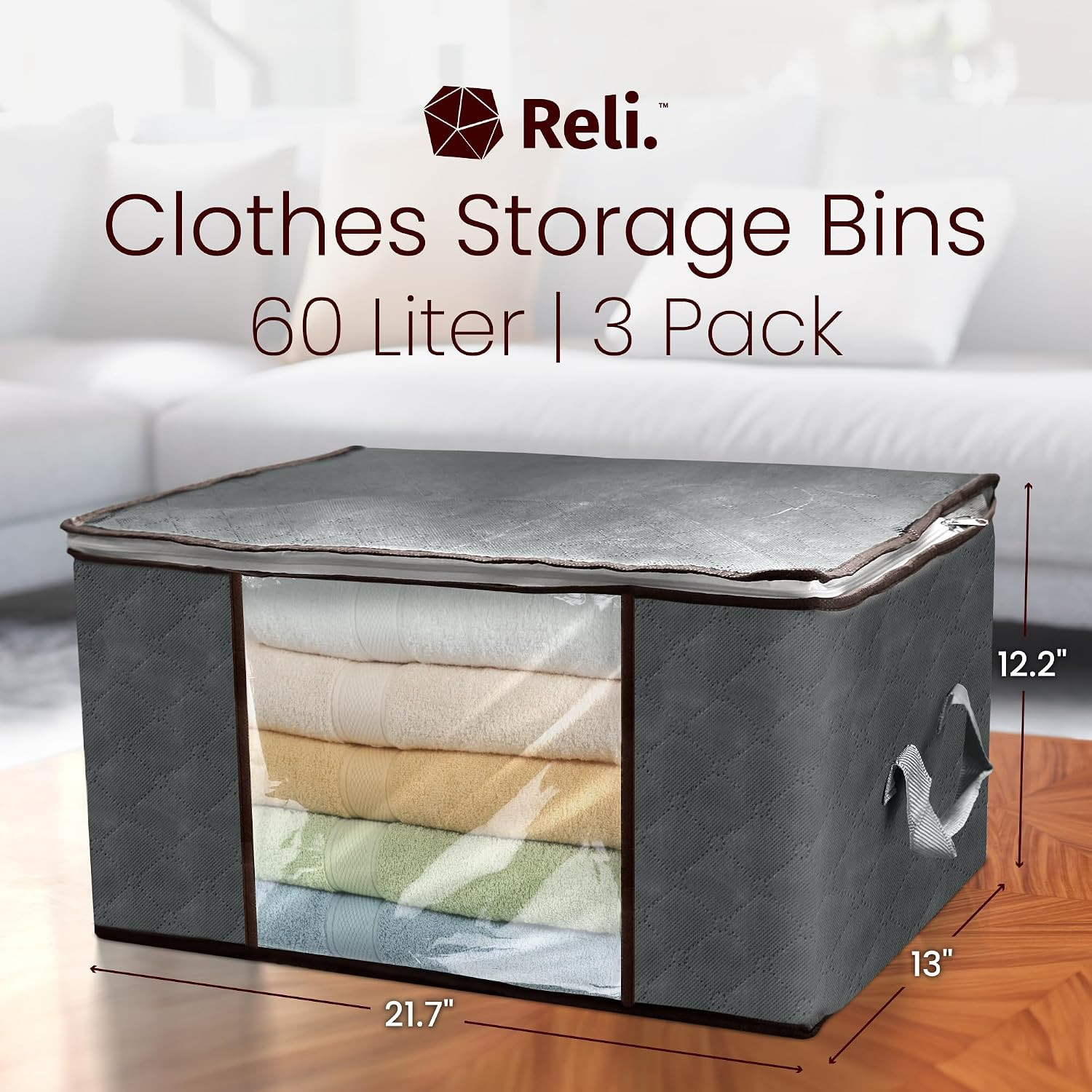 60L Foldable Storage Containers for Blankets & Clothes (3 Pack) | Sturdy Under B