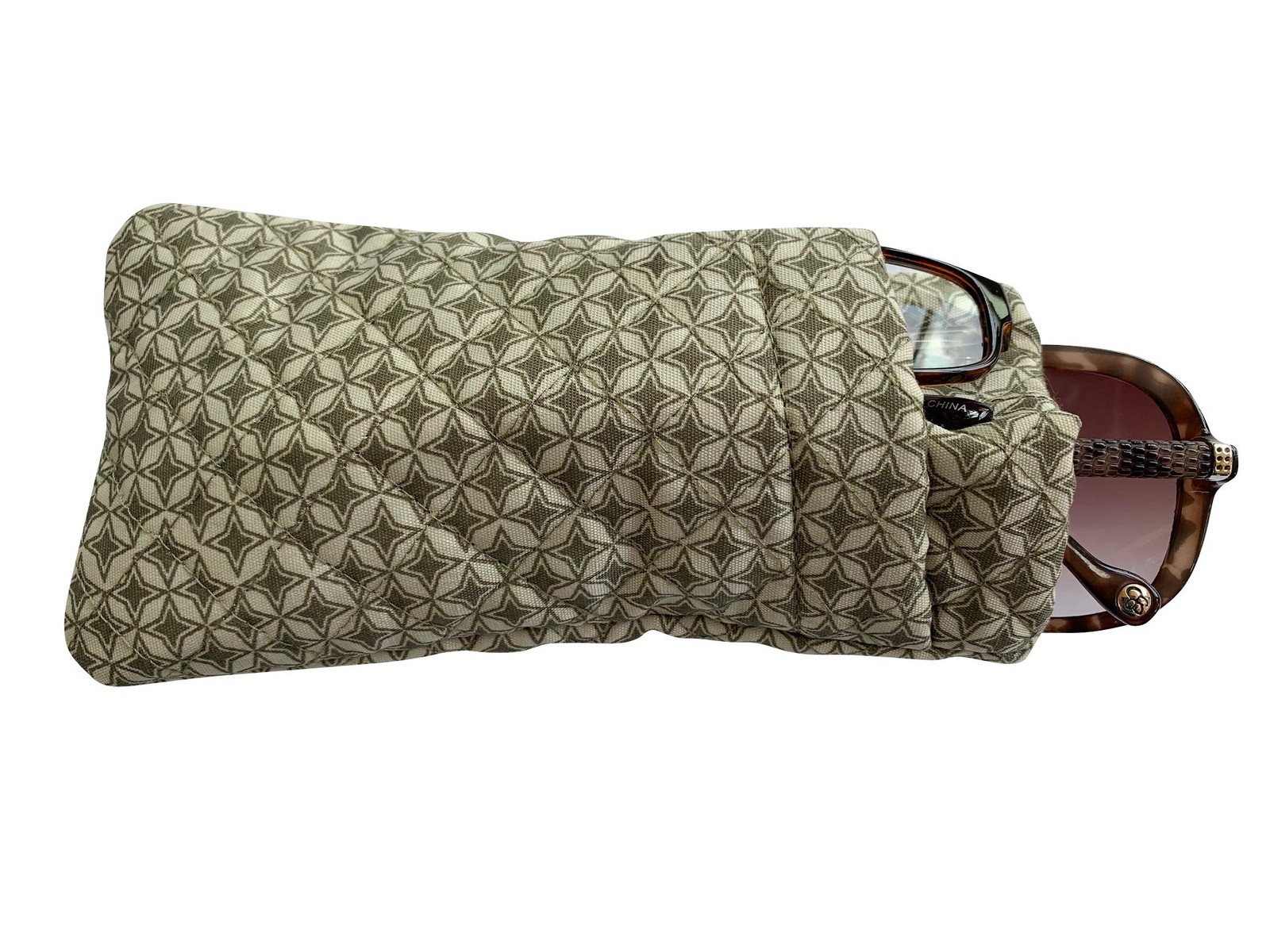 Double Eyeglass Storage Case, Quilted Cotton Soft and Slim, by Buti-Eyes (oli...