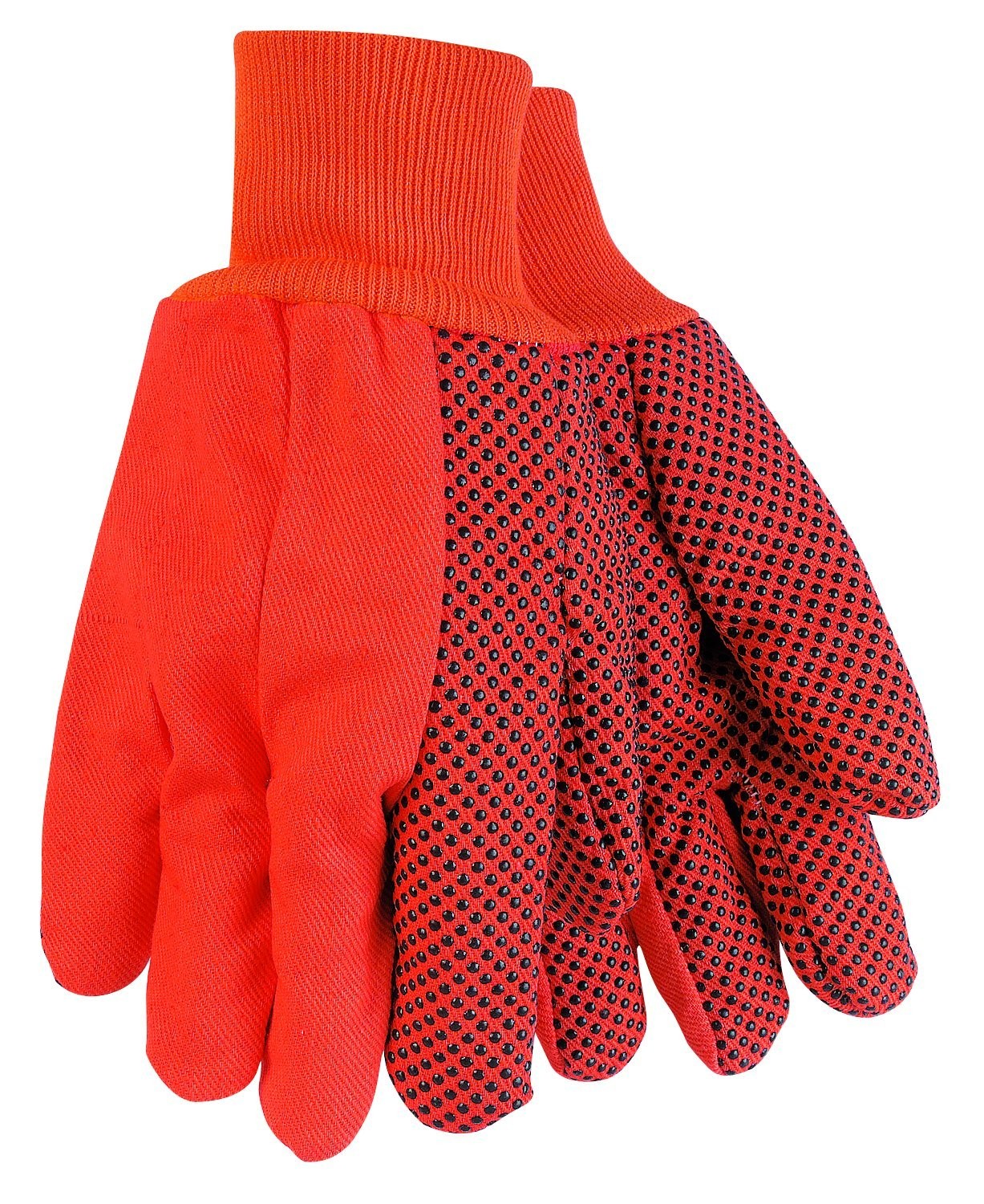 MCR Safety 9018DO Double Palm Dotted Canvas Gloves, Orange, Large, Orange