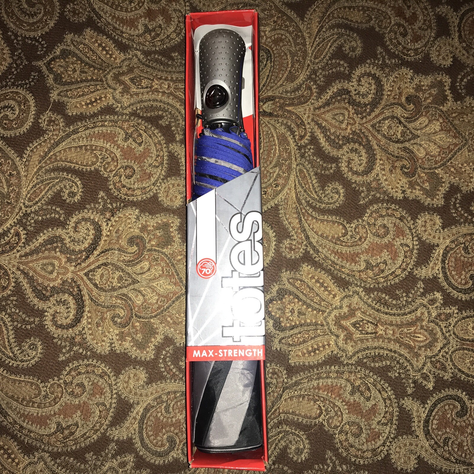 Totes Blue/Gray Automatic Umbrella NWT