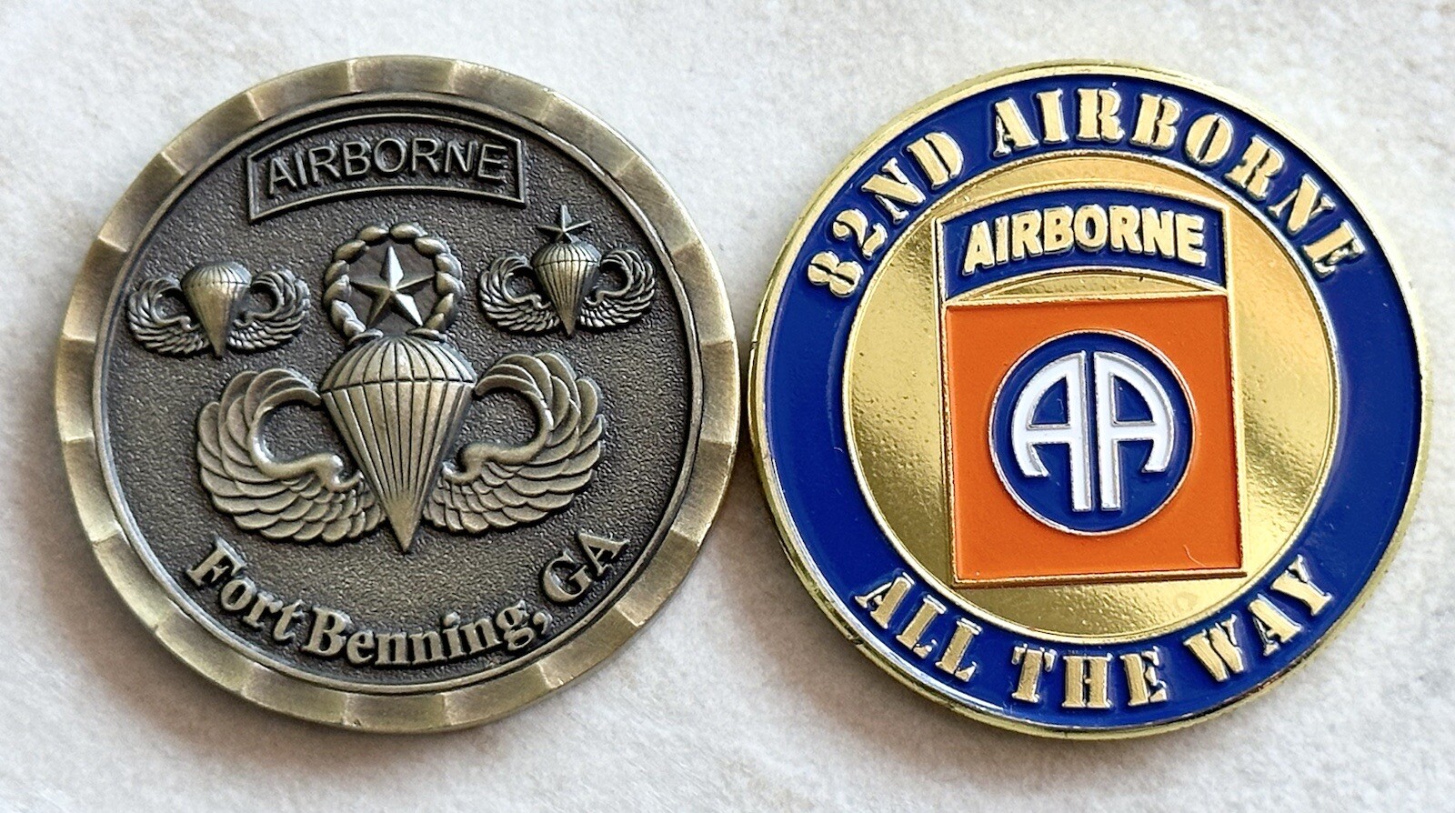 2 pcs AIRBORNE  School Fort Benning GA And 82nd Airborne Challenge COIN
