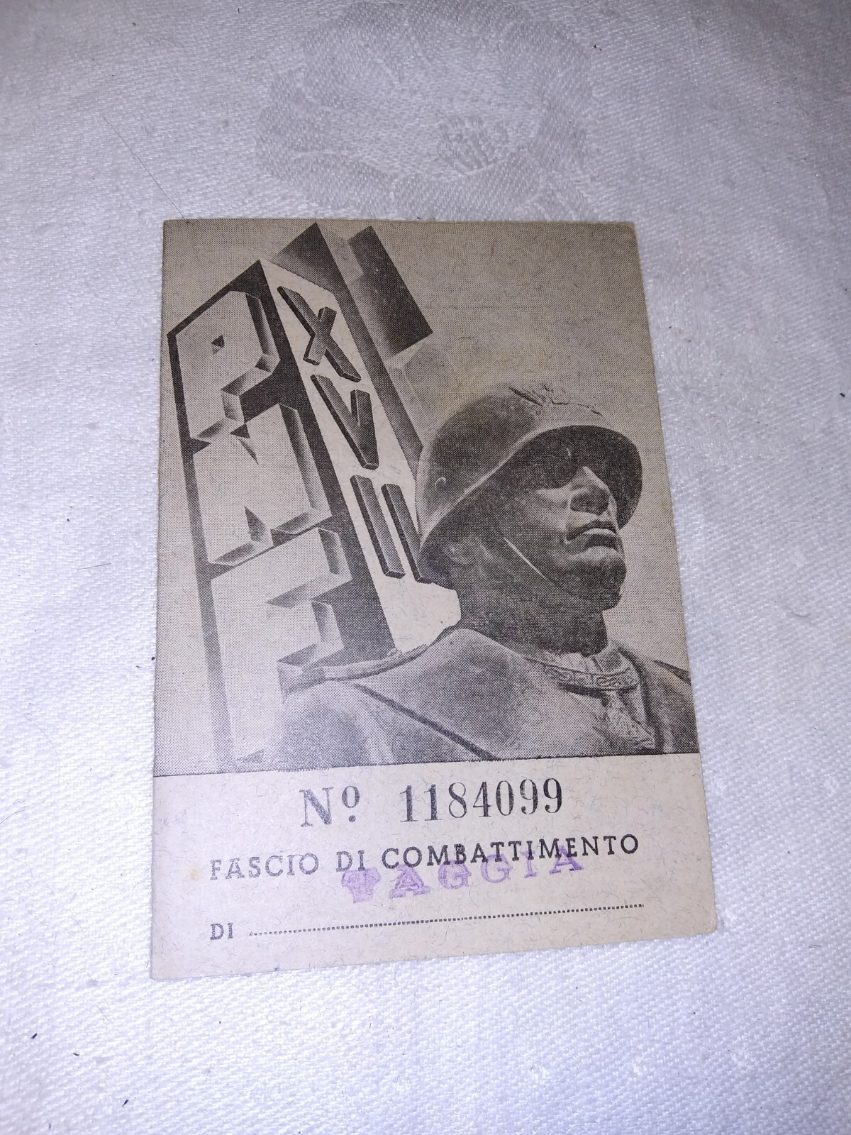 WWII Mussolini Italian ID Book Fascio di Combatimento No.1184099 Taggia 3"x4.25"