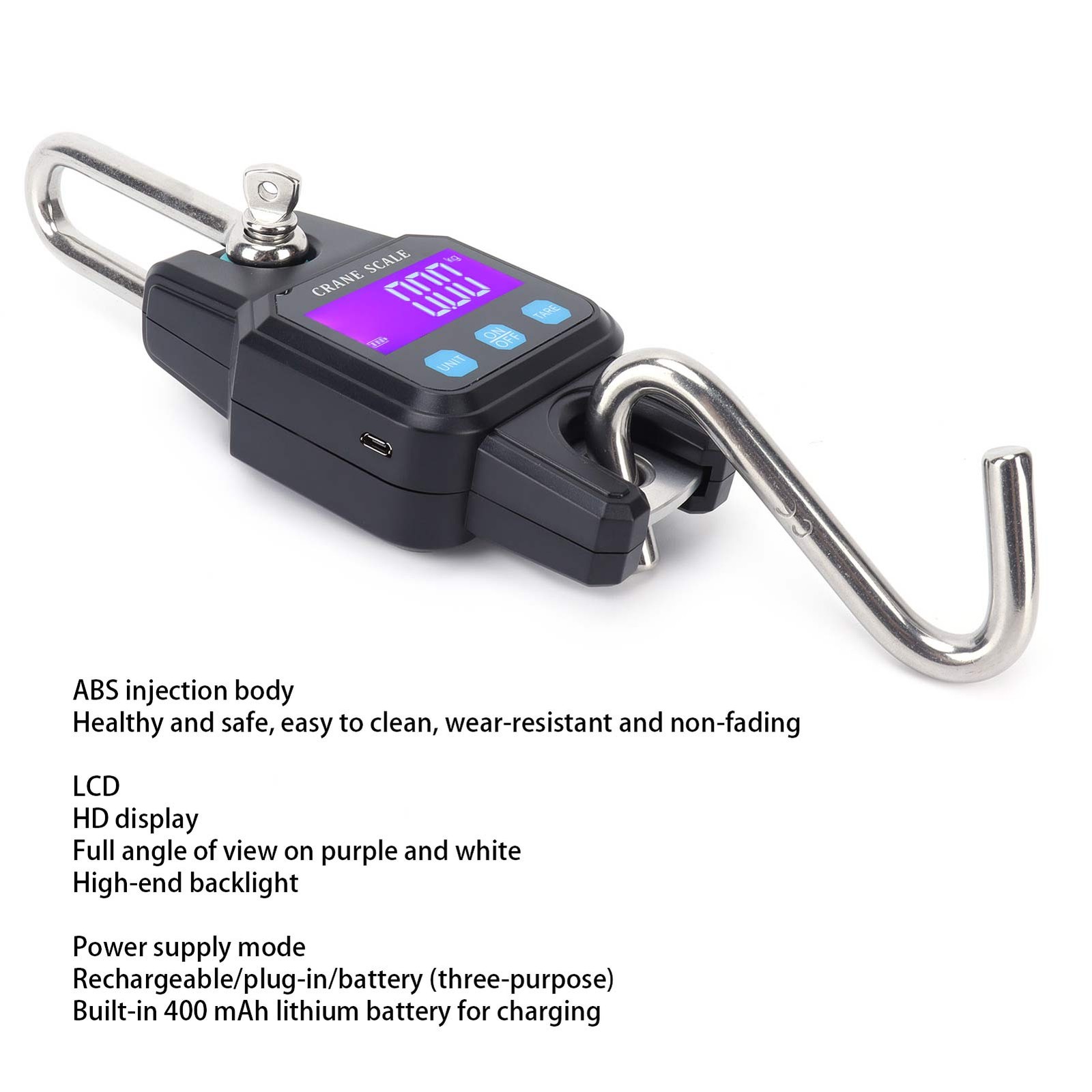 (Black)WH-C06 Rechargeable Digital Hanging Scale Mini Crane Scale Electronic US