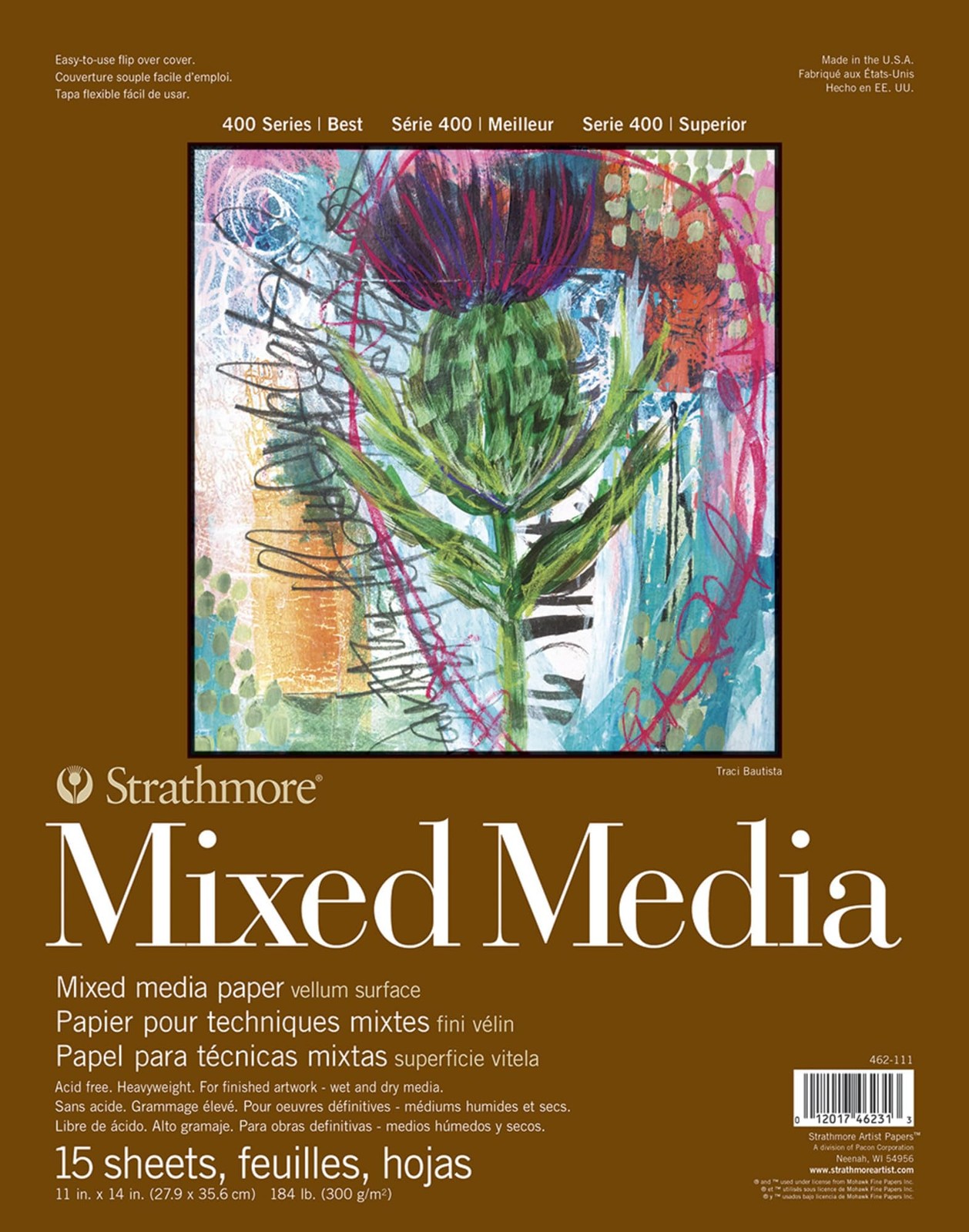 462-111 400 Series Mixed Media Pad, 11"x14" Glue Bound, 15 Sheets , White