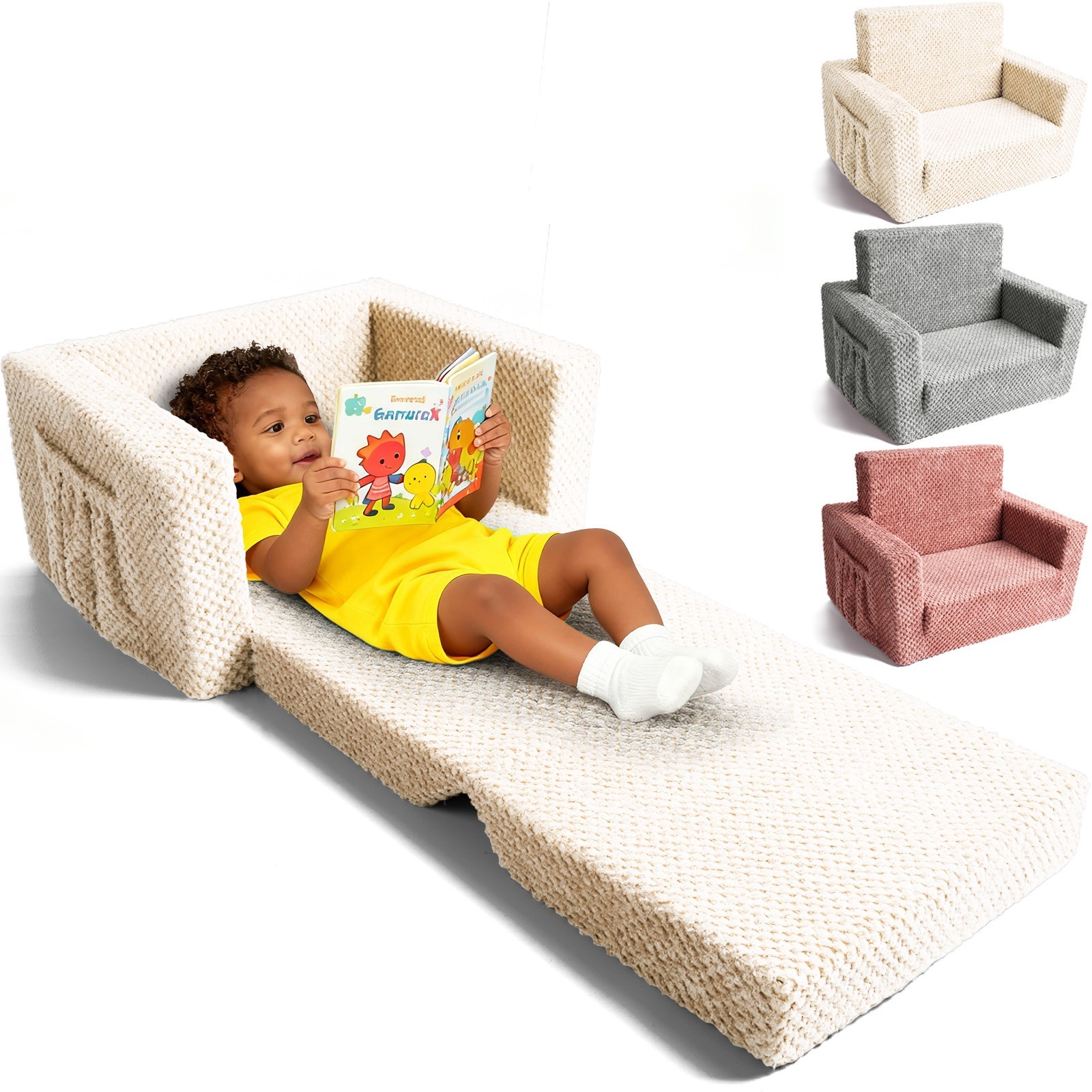 Zenkitch Toddler Sofa, 2-in-1 Cars Flip Open Toddler Couch, with Side Pocket