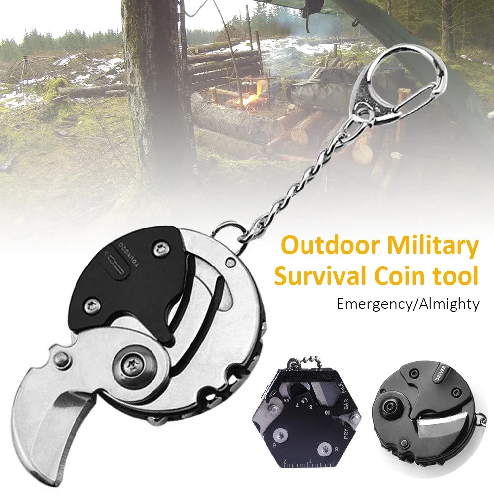 Multifunctional EDC Keychain Screwdriver Hex Coin Folding Pocket Tool