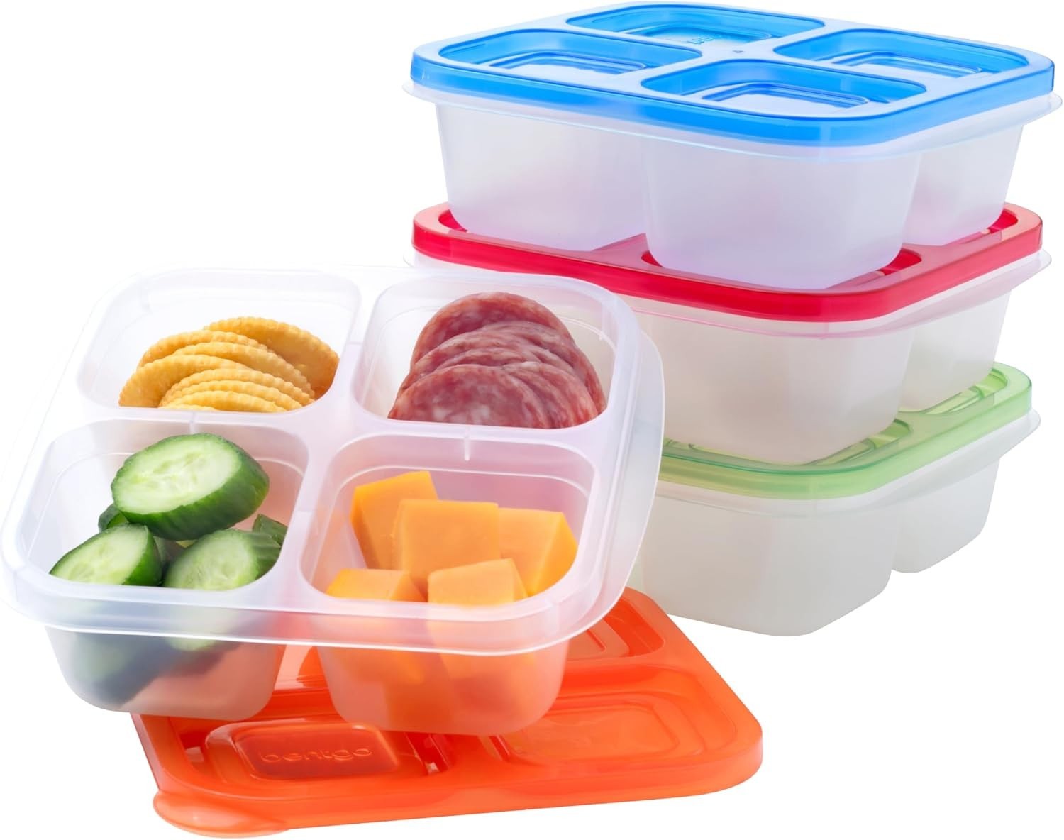 Easyboxes 4-Compartment Snack Containers - 8-Piece Set with 4 Trays & 4 Custo...