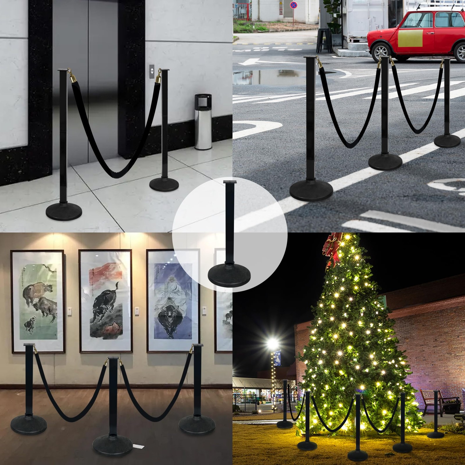 2 Pack Stanchions Post with Velvet Rope, Crowd Control Stanchions, Queue Pole fo