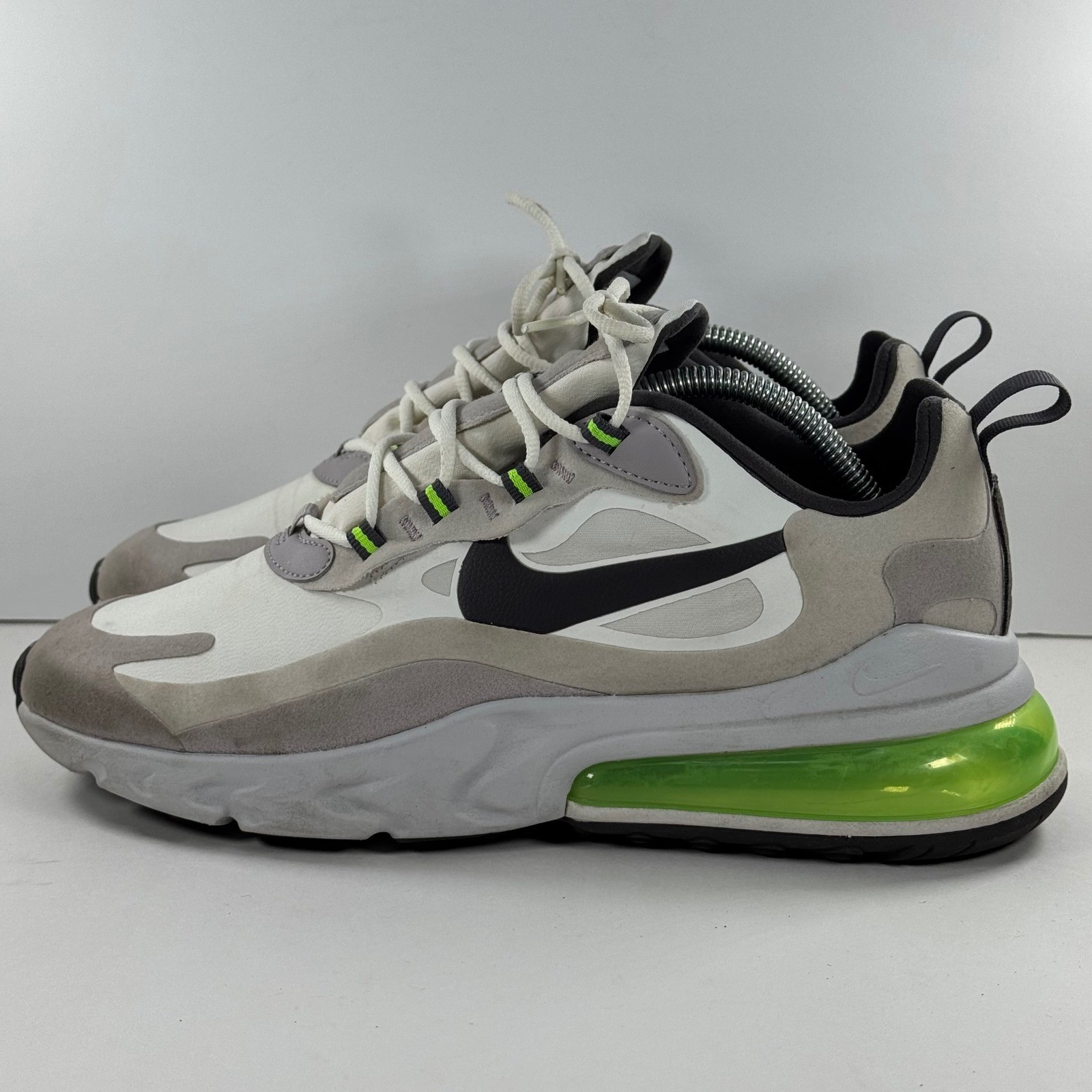 Nike Air Max 270 React Mens 9.5 White Black Electric Green CI3866-100 Sneaker