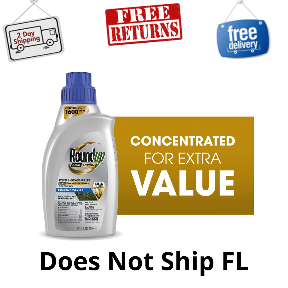 Roundup Dual Action Weed Grass Killer Plus 4 Month Preventer, Concentrate 32 oz