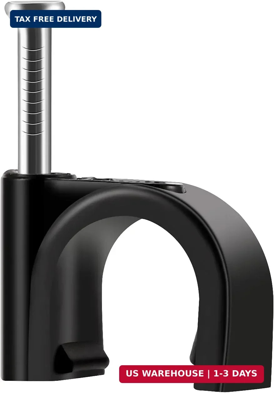 Cable Clips Black with Steel Nails 10mm Wire Clips to Wall, Black Round Cable Na