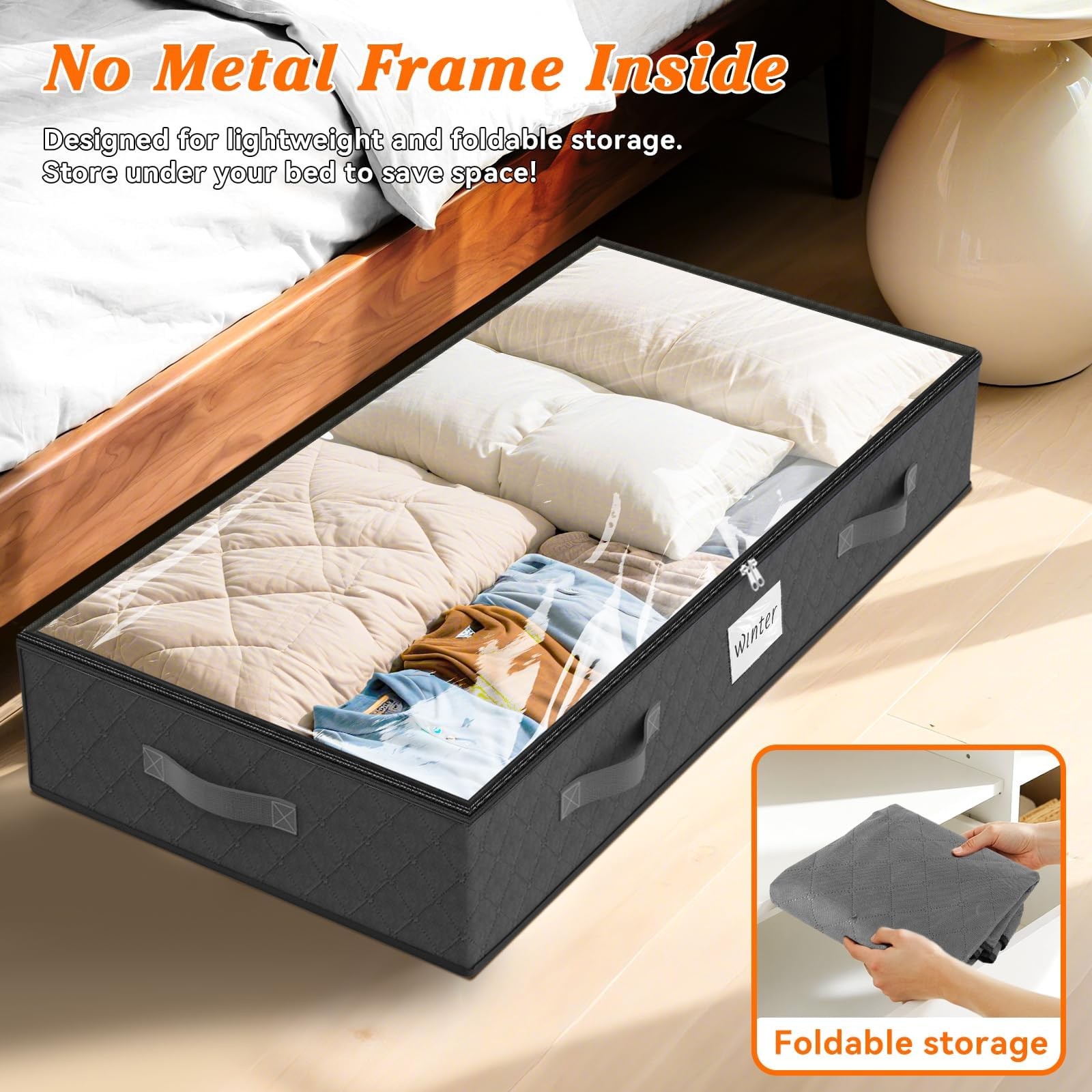 90L Under Bed Storage Containers, 2-Pack Storage Bins with Clear Top, Foldabl...