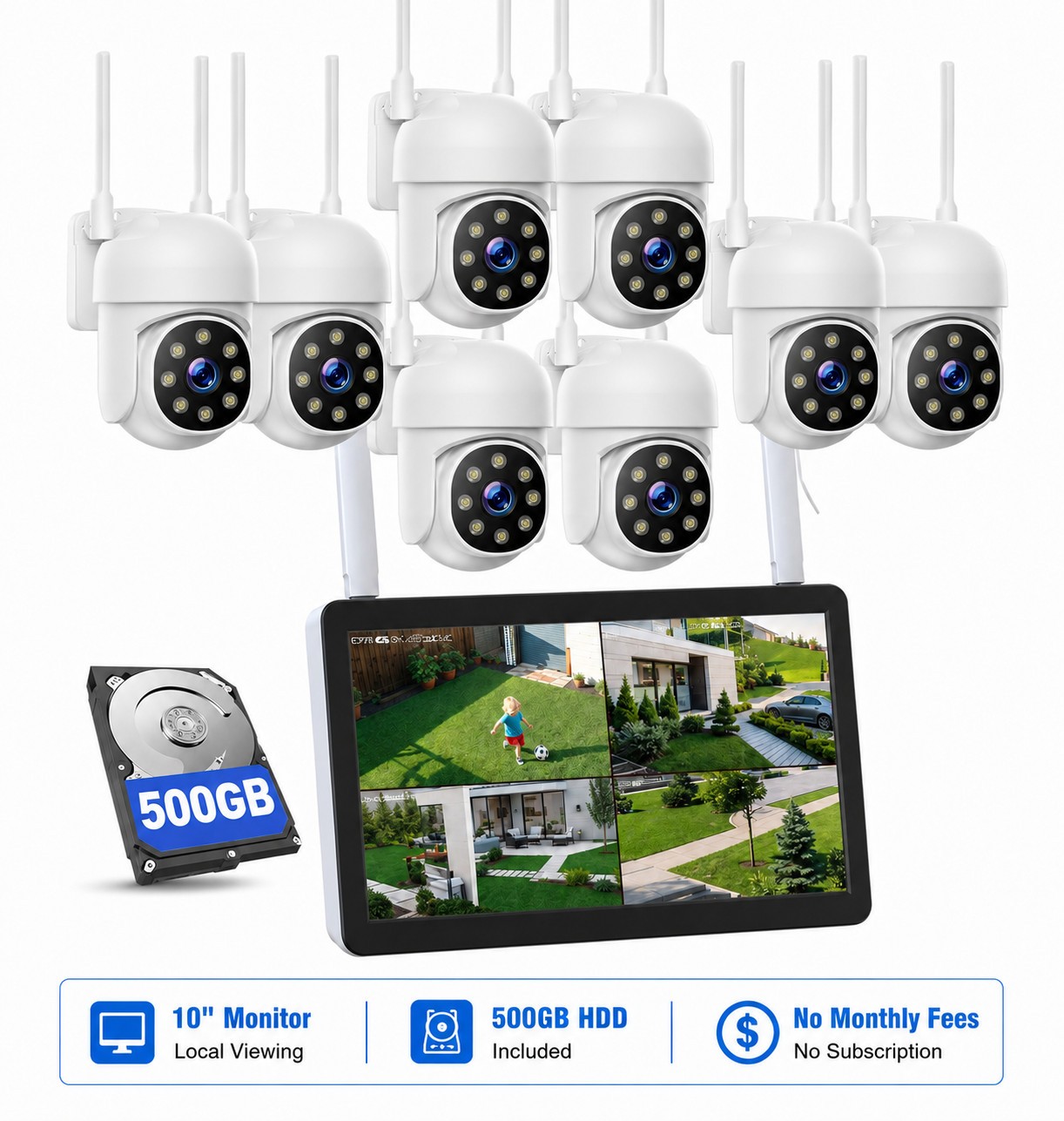 CAMCAMP Wireless 2MP Security IP Camera System 10CH 4K NVR WIFI AI Two Way Audio