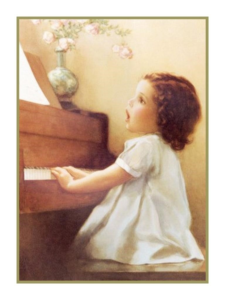 Bessie Pease Gutmann's Young Girl's Piano Lesson Counted Cross Stitch Pattern