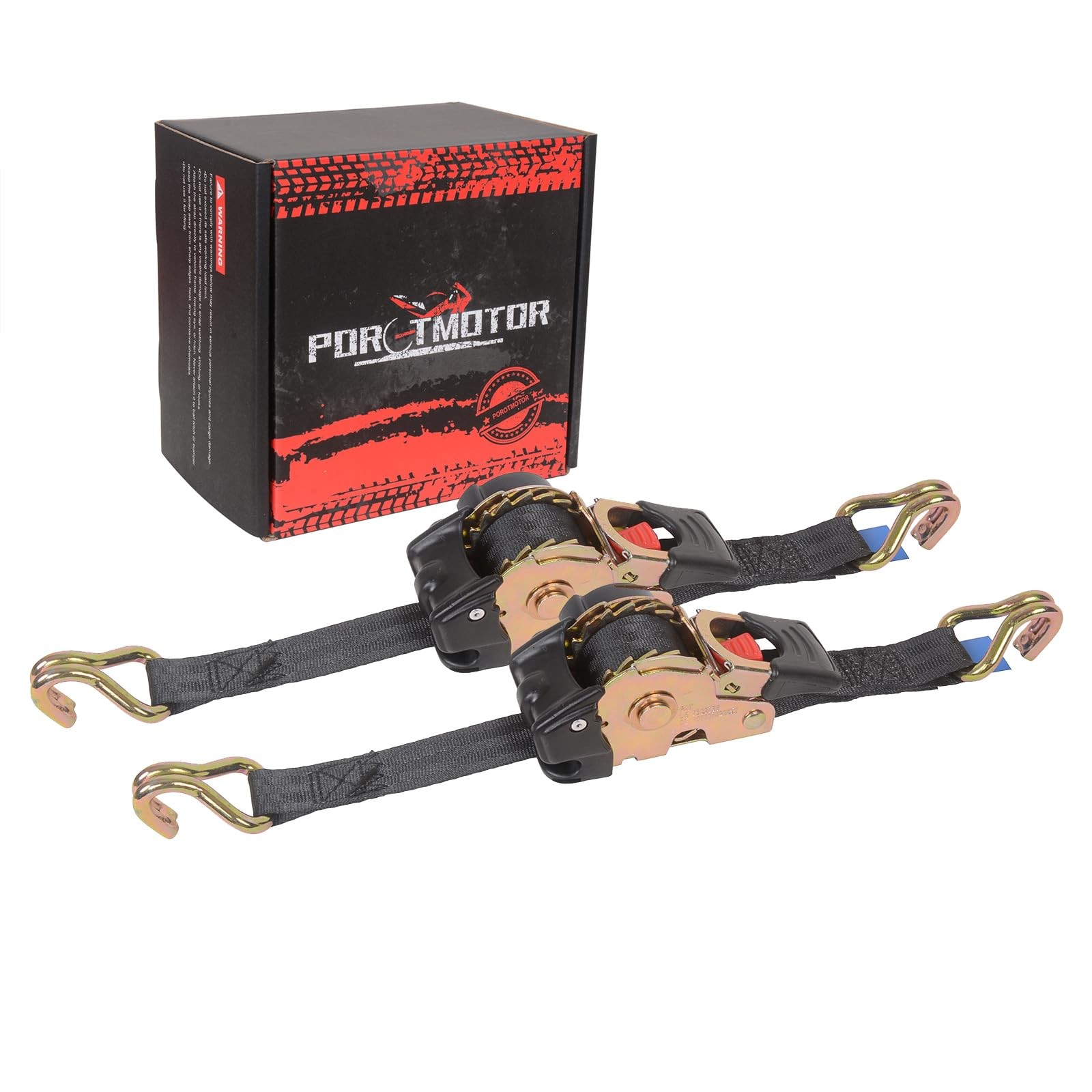 2 Pack Retractable Ratchet Straps (1" x 6'), 1500LBS Break Strength Ratchet T...