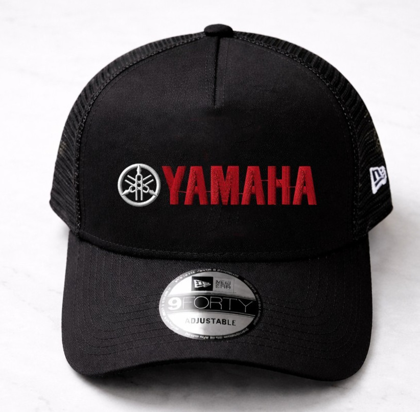Yamaha Black New Era Mesh Trucker Hat, Unisex Hat, Embroidered Logo Hat