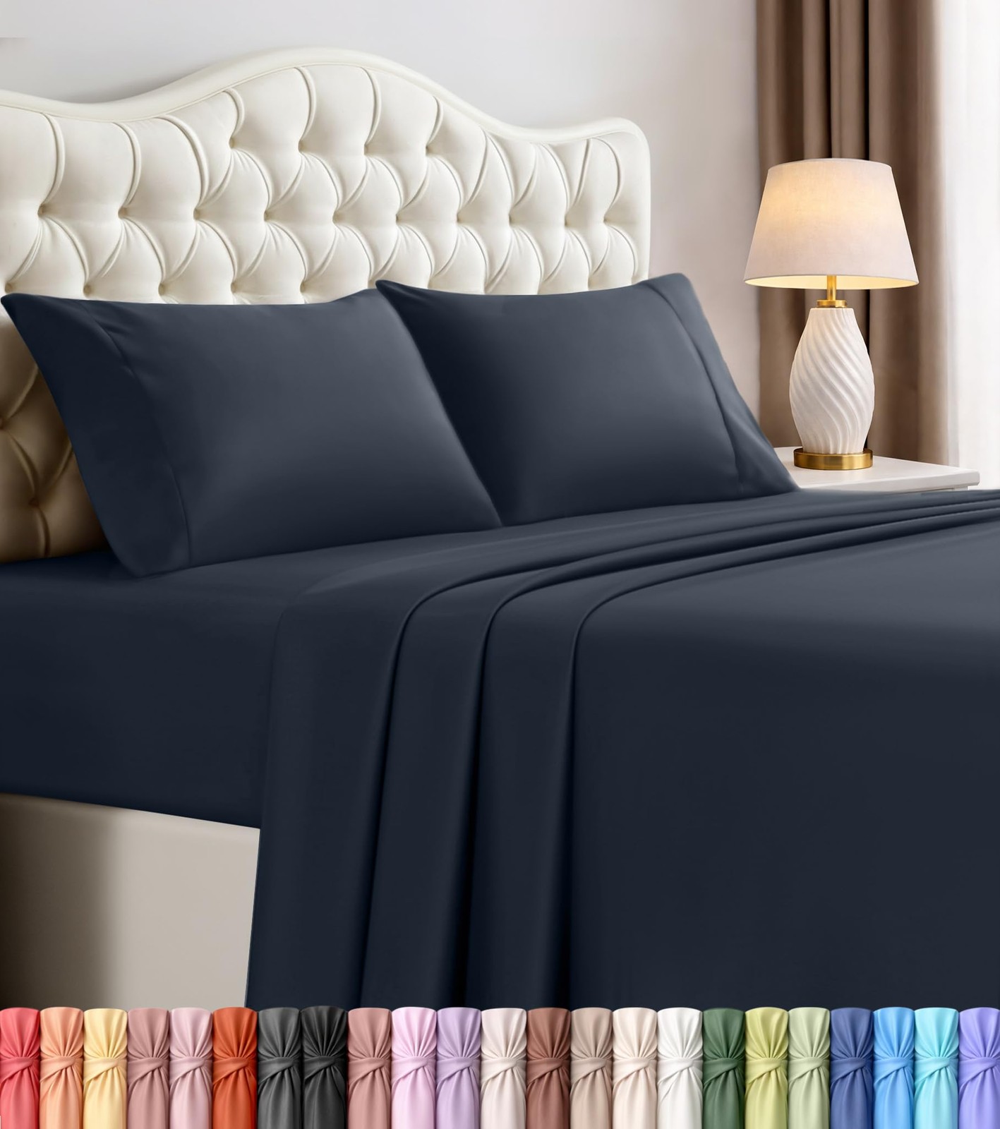Utopia Bedding Queen Size Sheet Set Navy Soft Microfiber Oeko Tex 4-Piece