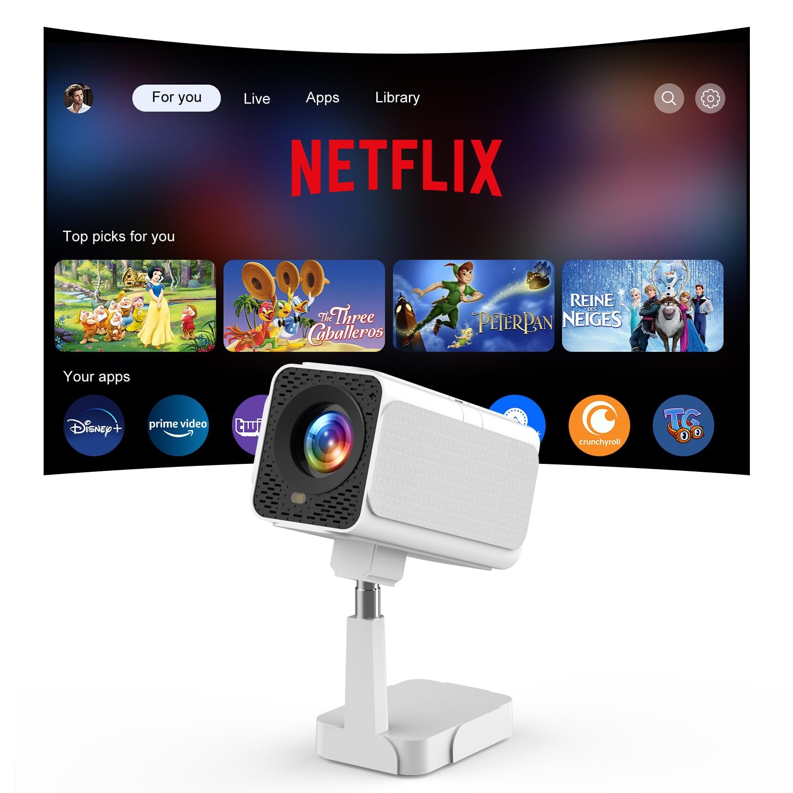 【Netflix Ready】Smart WiFi Projector with Telescopic Stand, 300" HD Portable O...