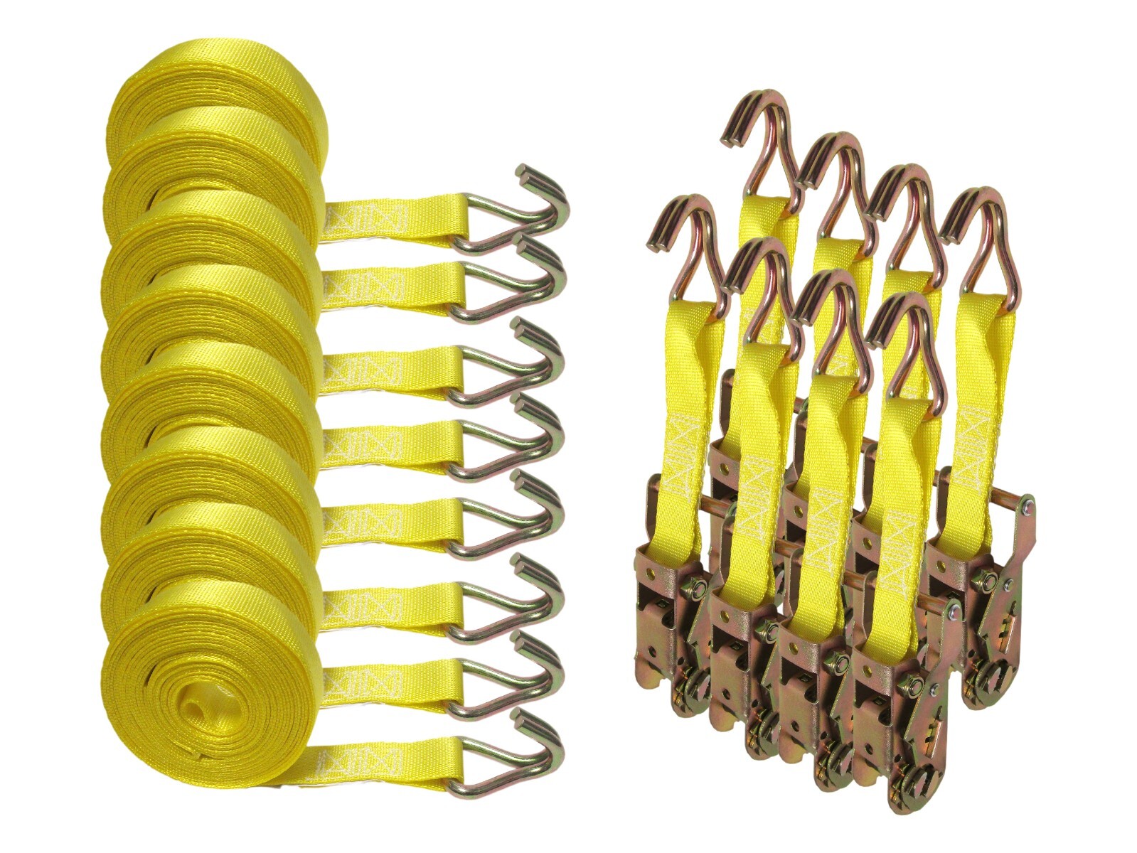 8 Pack 1" x 15 FT Ratchet Tie Down Strap with Finger J Hook Cargo Control