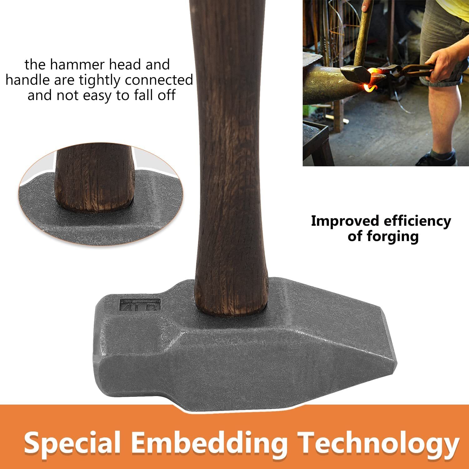 4 LB Blacksmith Forge Hammer For Knife Making Bladesmith Metal Forging Tool