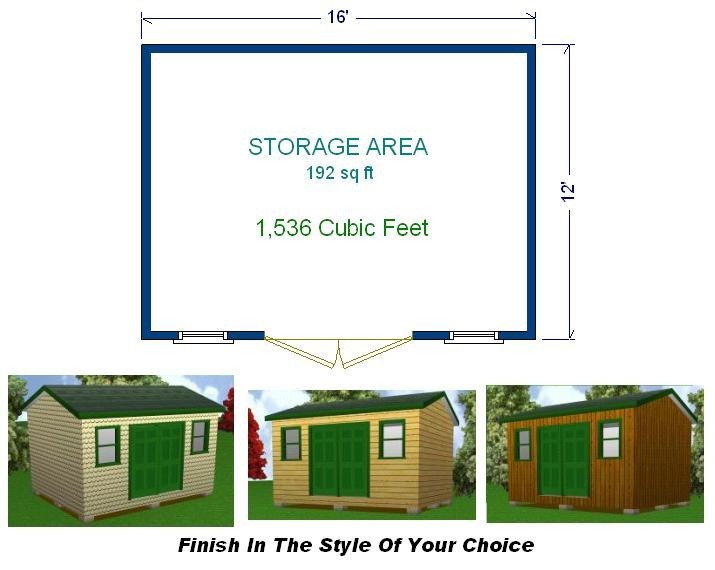 12x16 Storage Shed Plans Package, Blueprints, Material List & Instructions