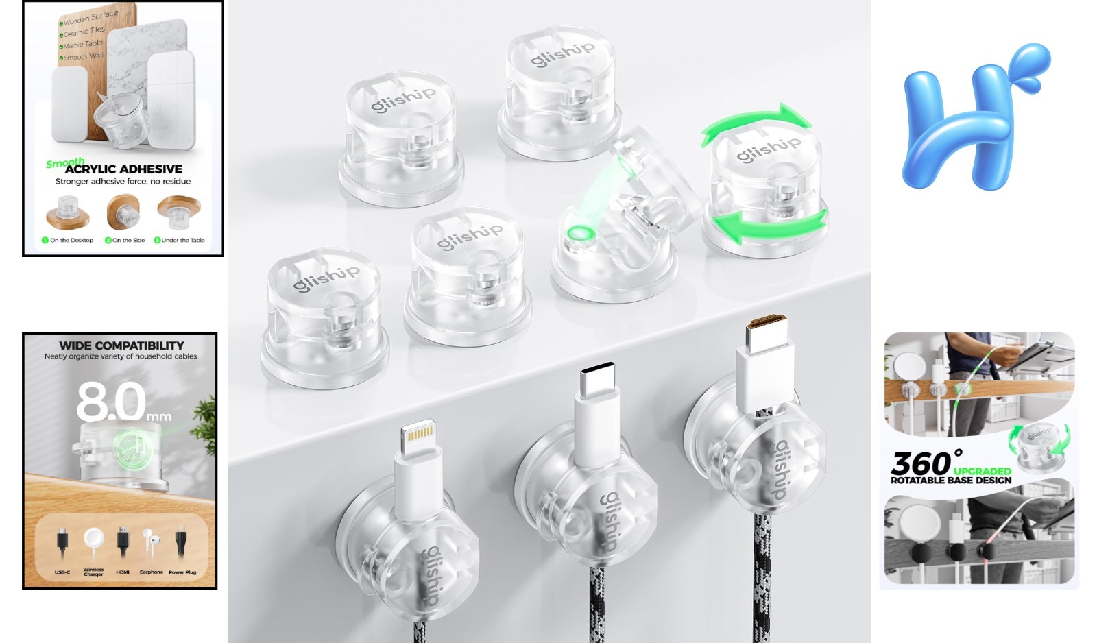 Upgraded 360° Magnetic Cable Clips - Strong Adhesive for Ultimate Cable Control