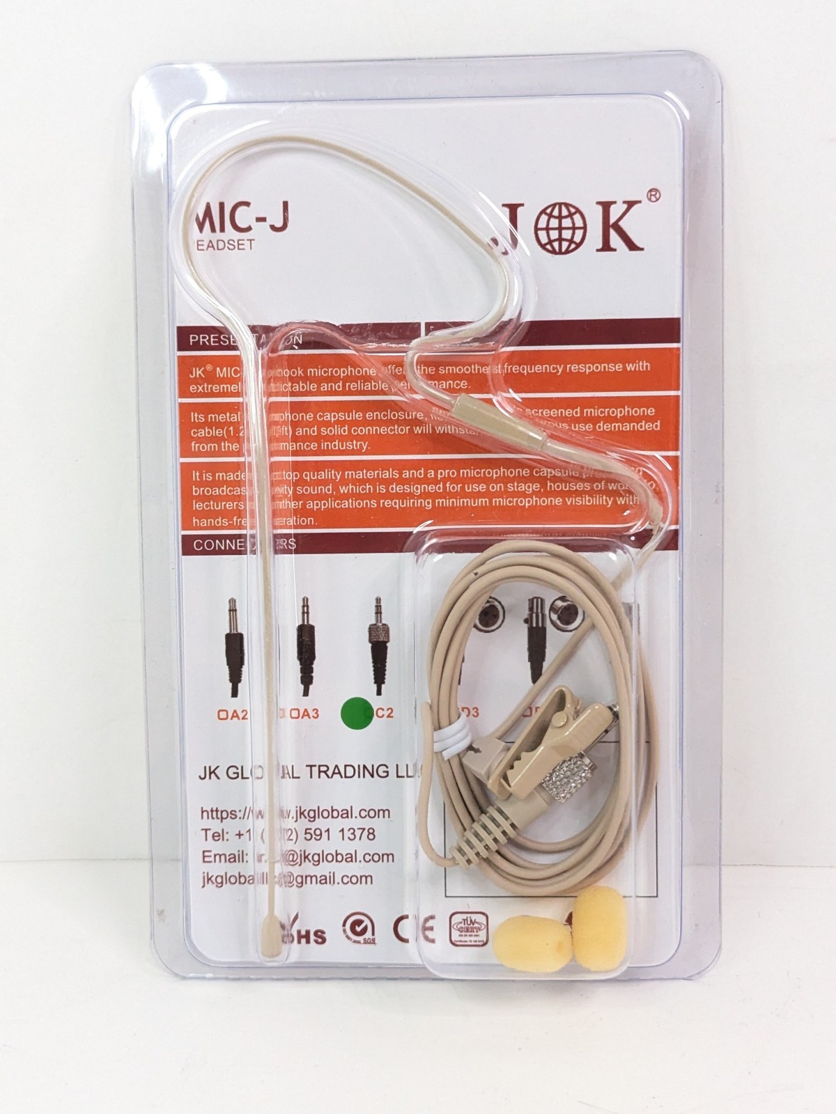 JOK MIC-J Headset Microphone w/ D2 Connector 1 Mic Cover Low Profile Actors