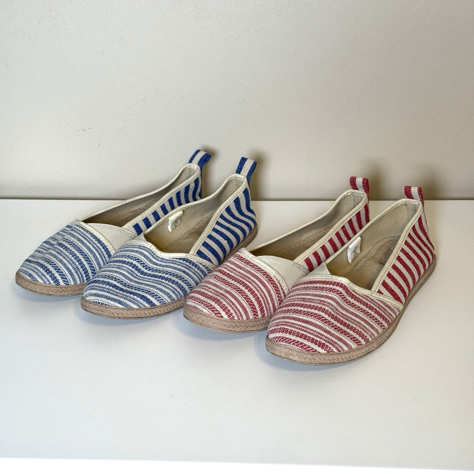 2 Pairs Kinetic Energy Espadrille Loafers Red Blue Shoes Women's Size 9