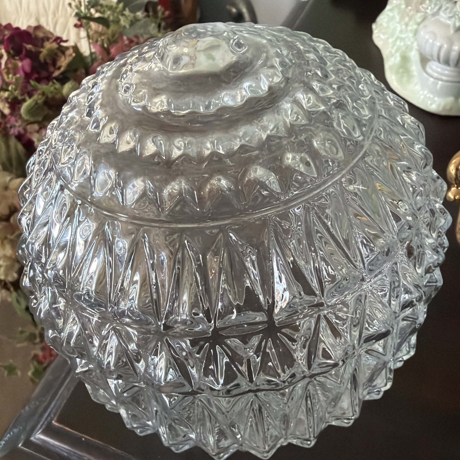 Globe Ceiling Art Deco Vintage Clear, 7” H; 3.125” Opening Diamond Pattern EUC