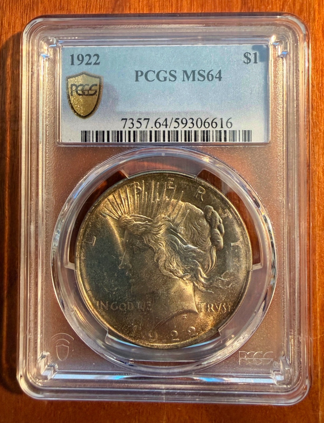 1922 PEACE SILVER $1 DOLLAR CHOICE BRILLIANT UNCIRCULATED, PCGS CERTIFIED MS64