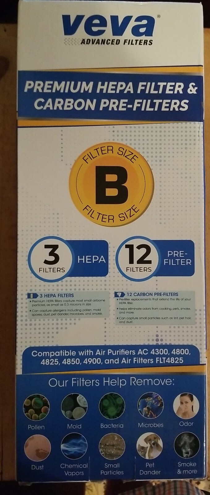 Veva Advanced Filters Premium 3HEPA Filters & 12 Carbon Pre-Filters Filter B New