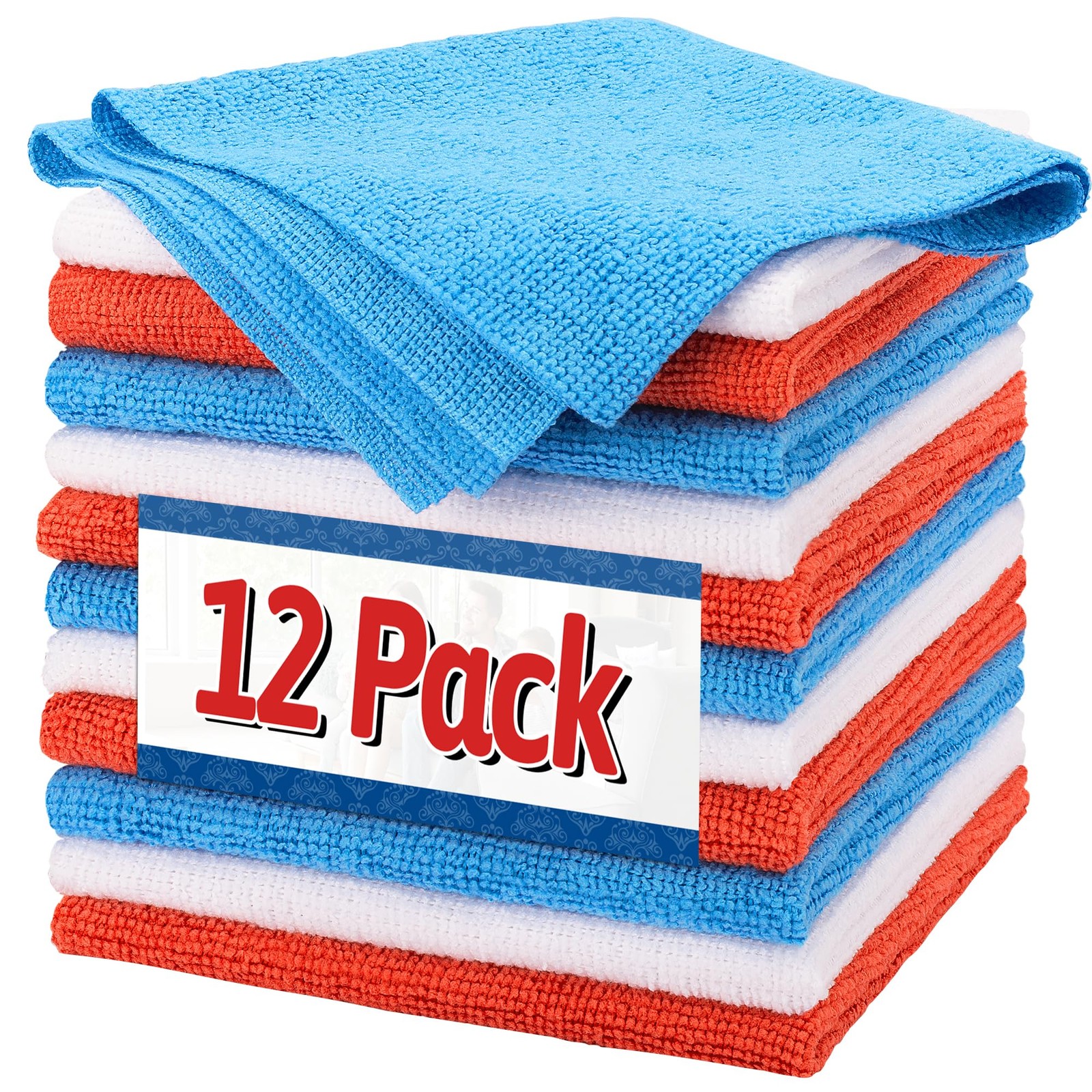 12 Pack 11.5x11.5 Inch Microfiber Cleaning Cloth Reusable Microfiber Towels