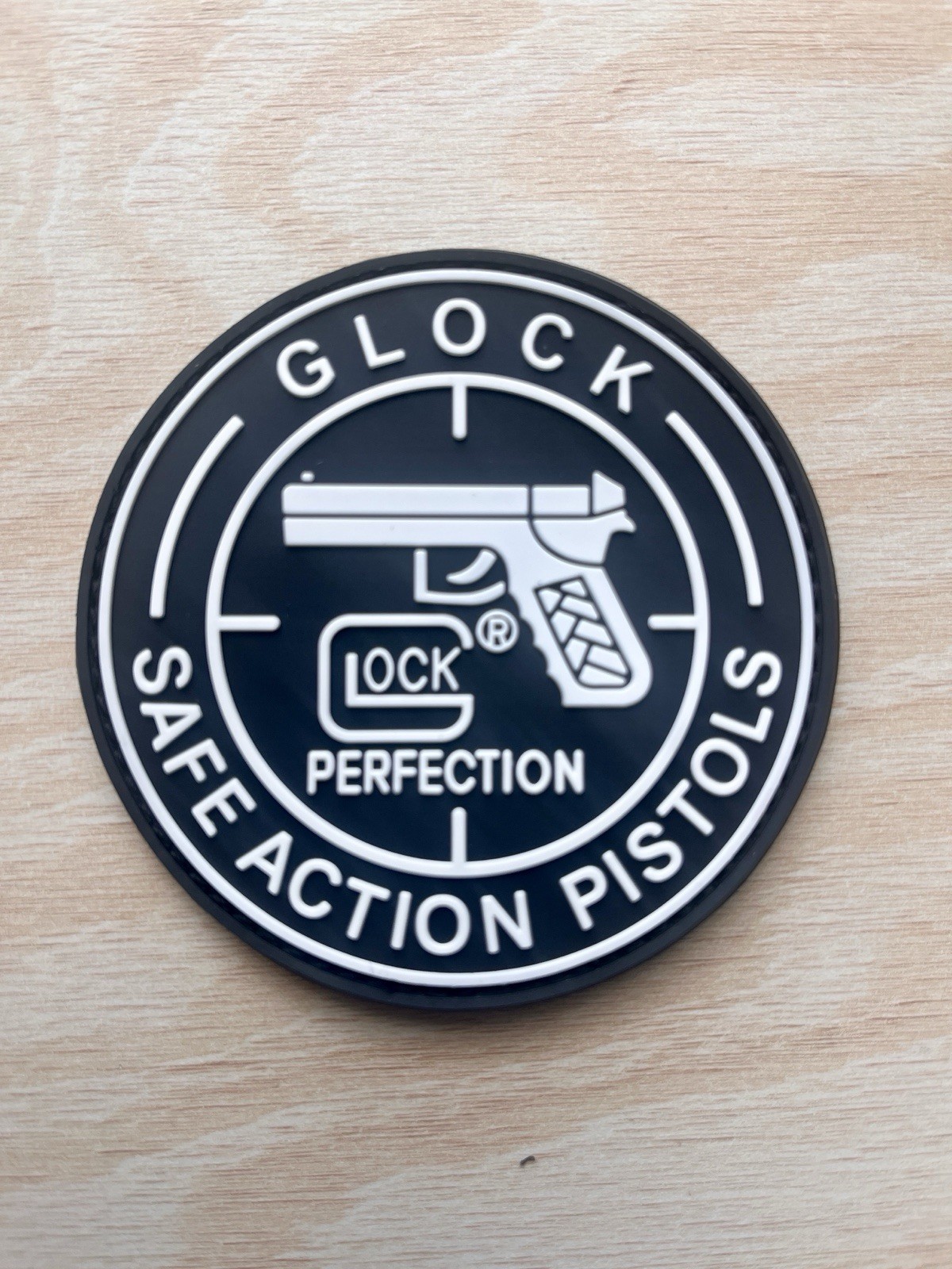 Glock Safe Action Pistols Morale Patch Black And White PVC Hook And Loop