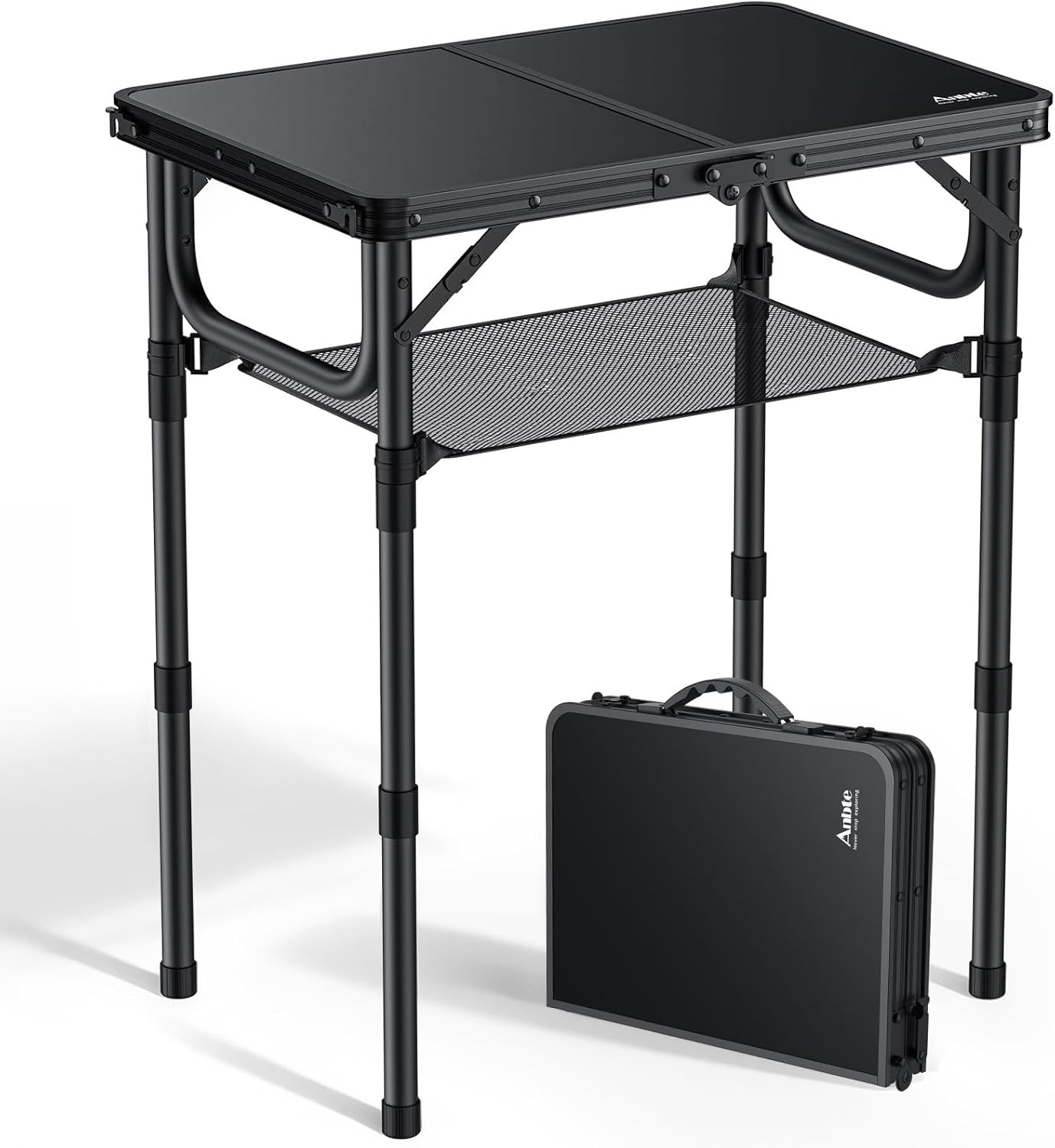 2ft Camping Table Foldable W/ Storage Net 3 Adjustable Heights Aluminum Small
