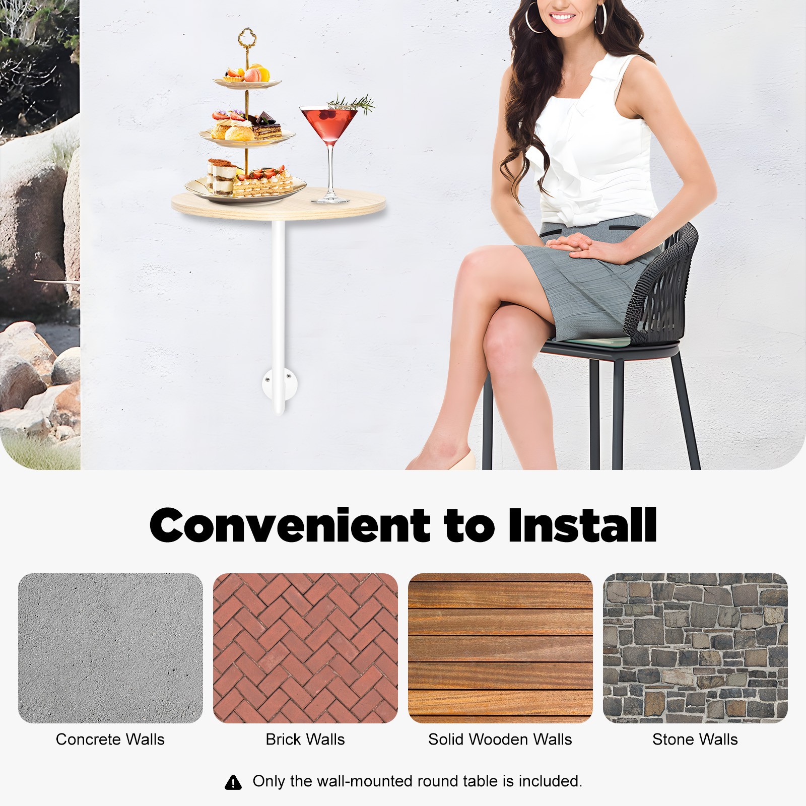 L-Type Round Table Wall-Mounted Bar Table Snack Table Minimalist Style