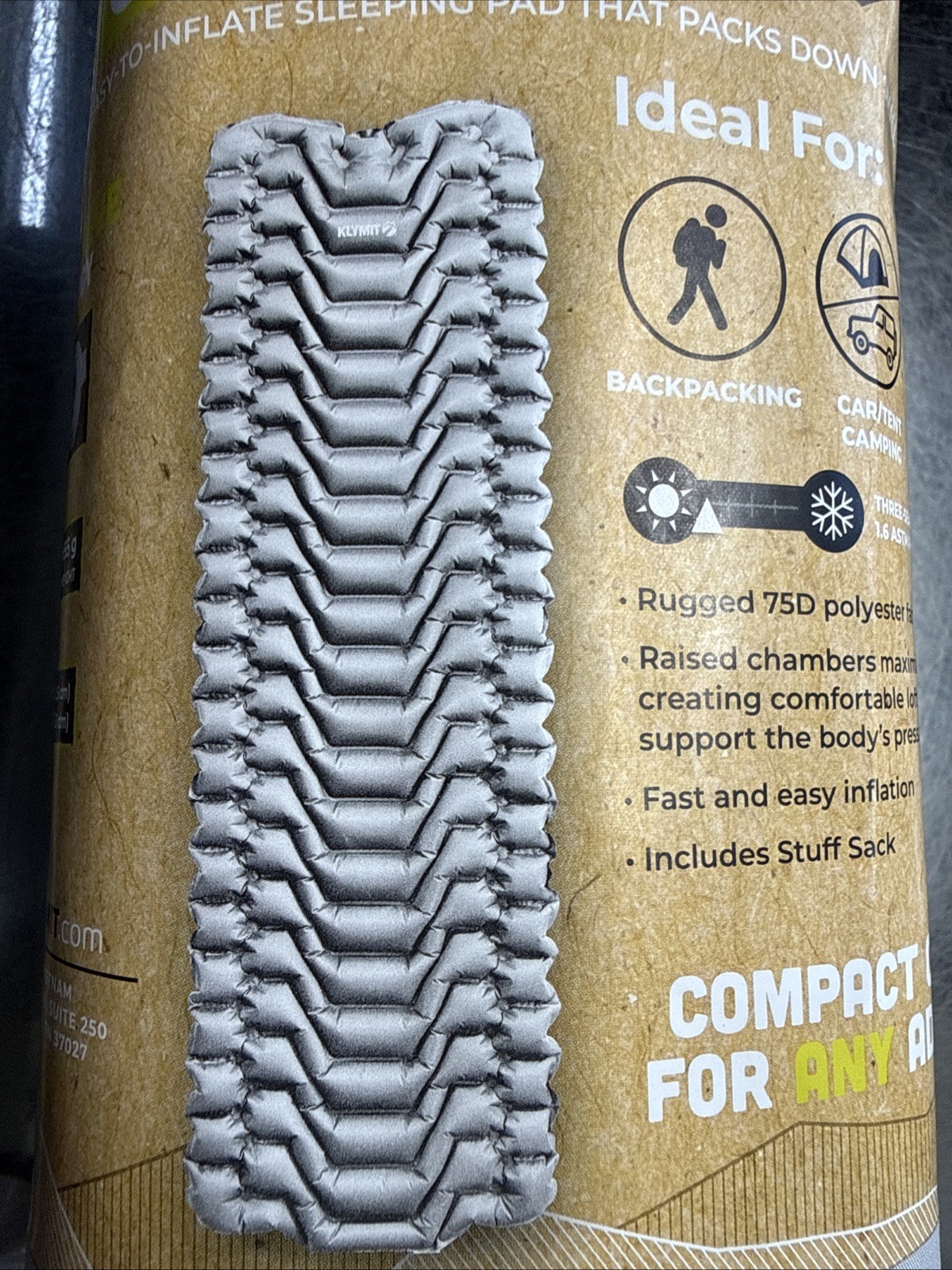 New Klymit Static V Sleeping Pad Camping Hiking Backpacking Lightweight Gray
