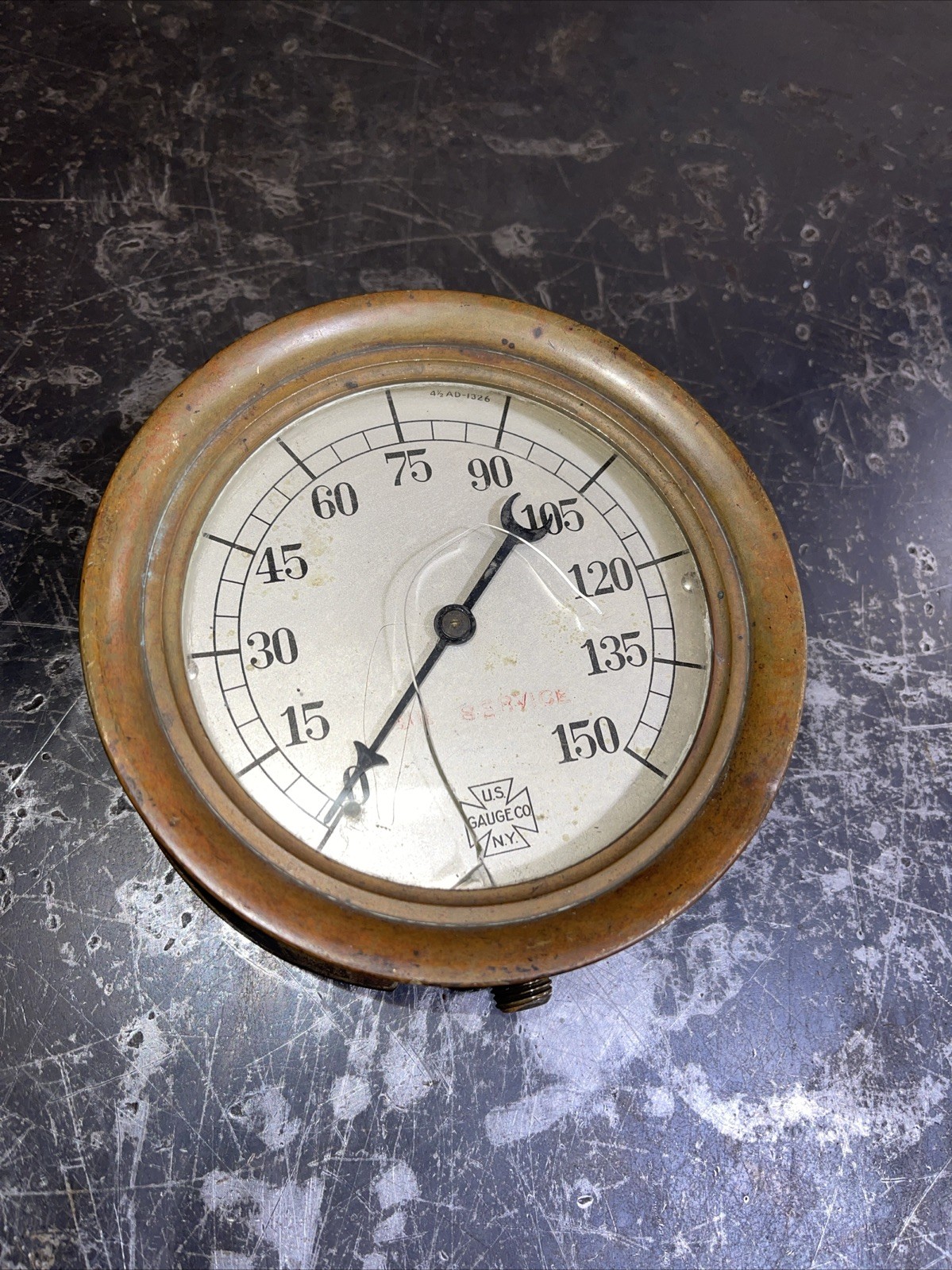Antique BRASS Gauge 150# U.S GAUGE CO Steampunk Industrial Steam Locomotive