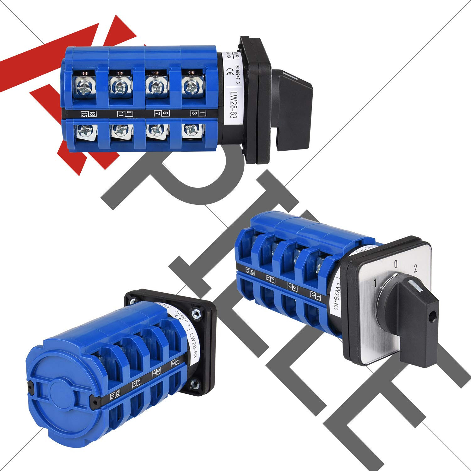 Changeover Selector Switch 63A 3 Position 16 Terminals Poles 440V Universal Rota
