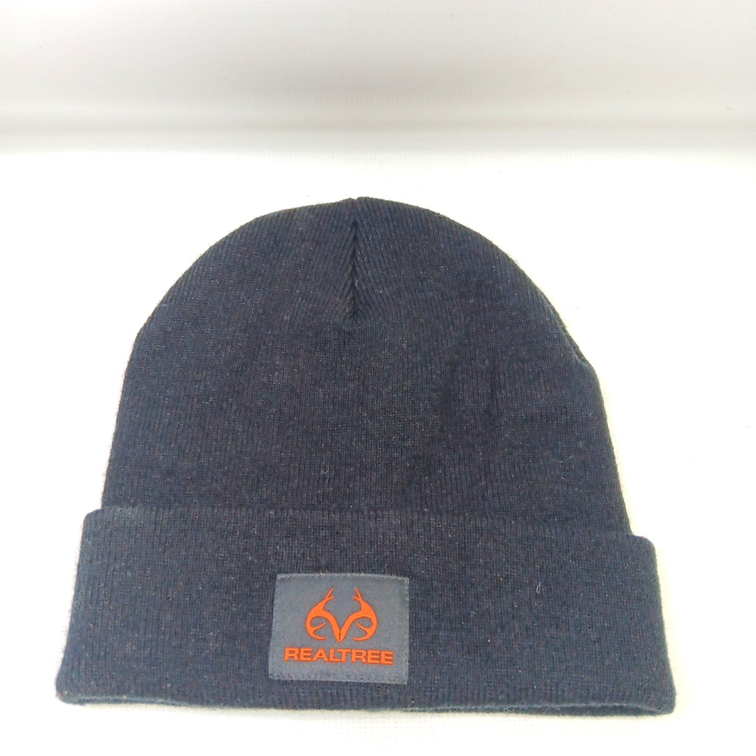 Realtree Brand Knit Cap Black Men's Beanie Hunting Hats OSFM