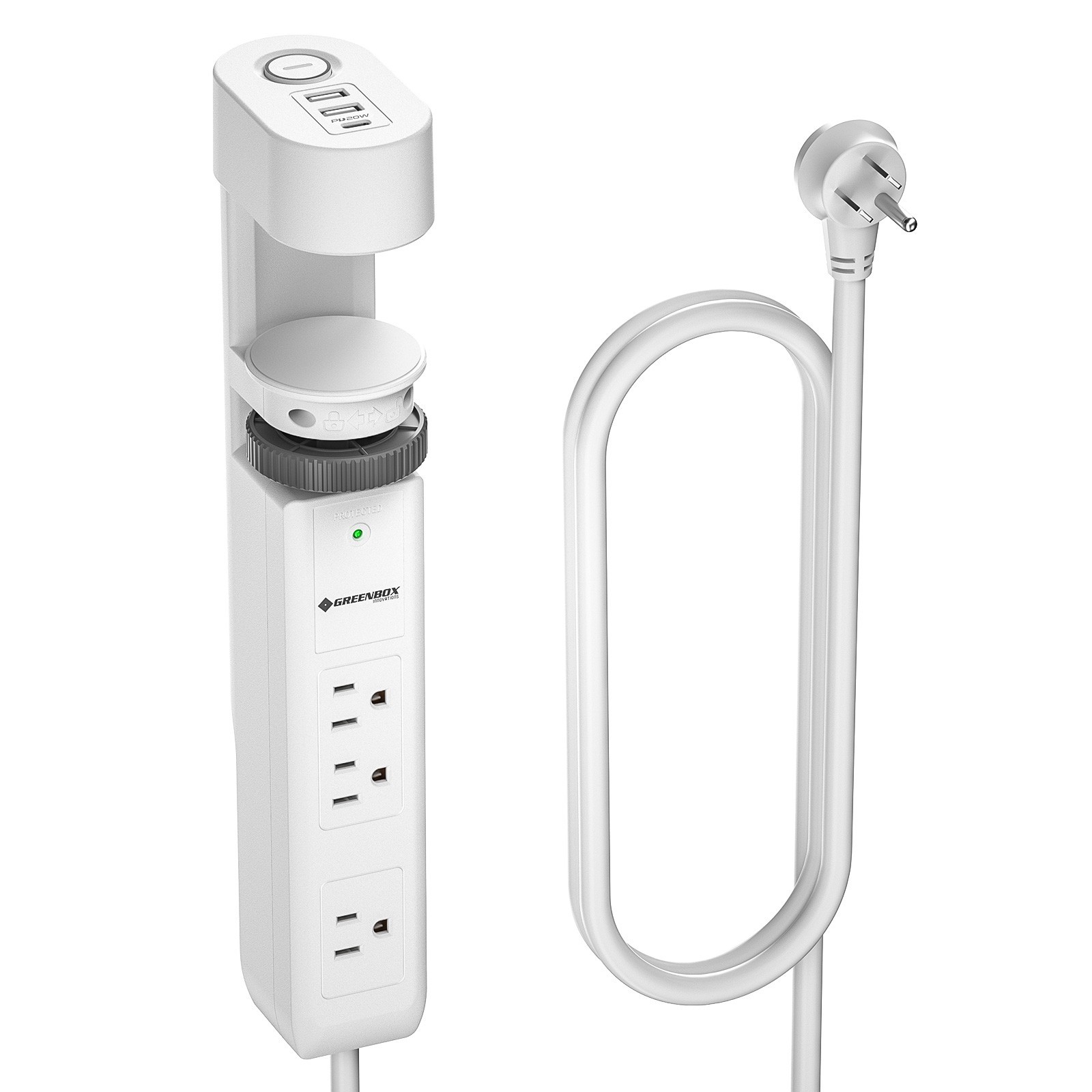 Desk Clamp Power Strip with USB-C, 1020J Surge Protector, 20W PD Fast Charging