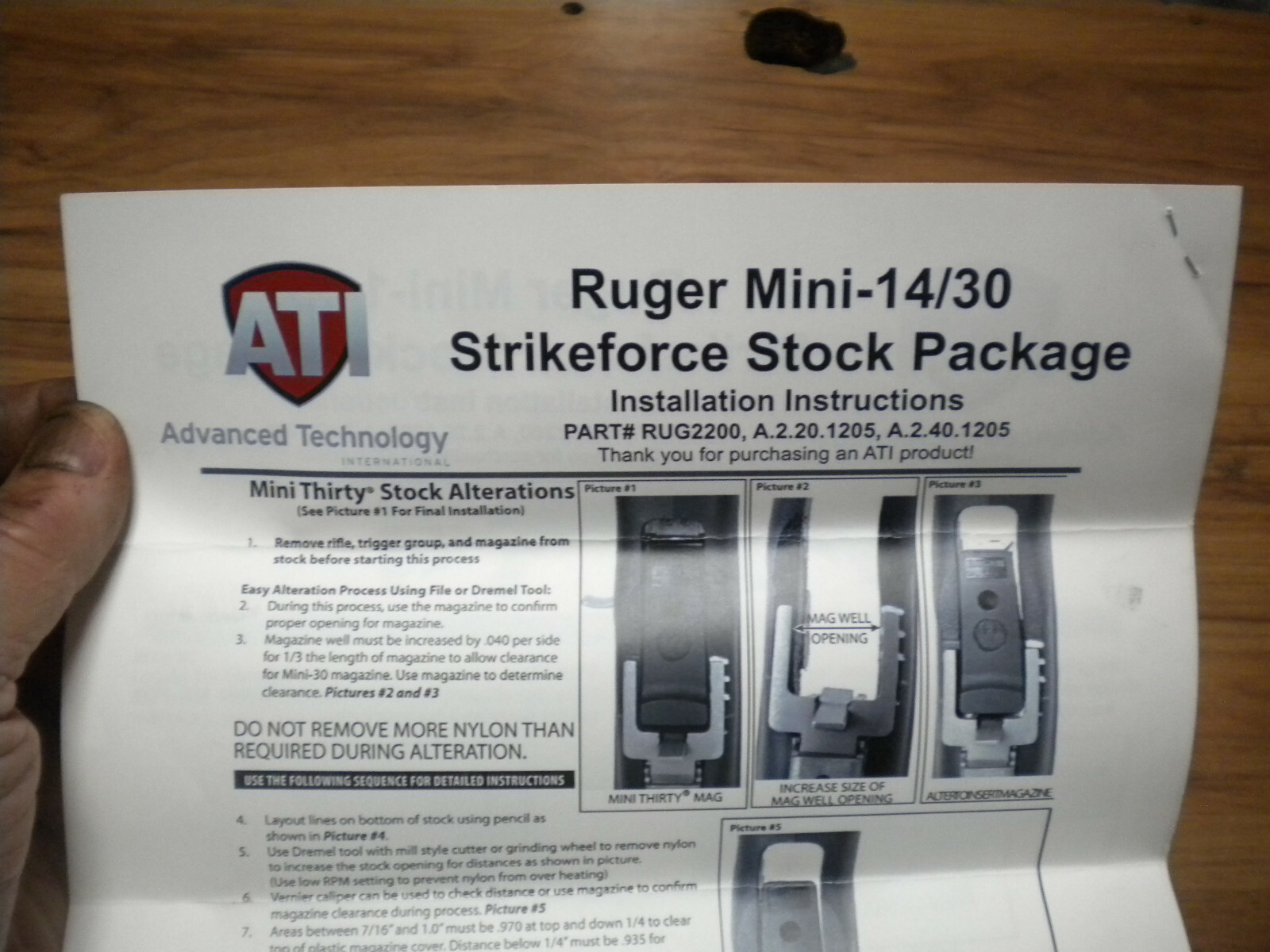 Ruger Mini 14/30 Strikeforce Stock Package Installation Instructions,see Picture