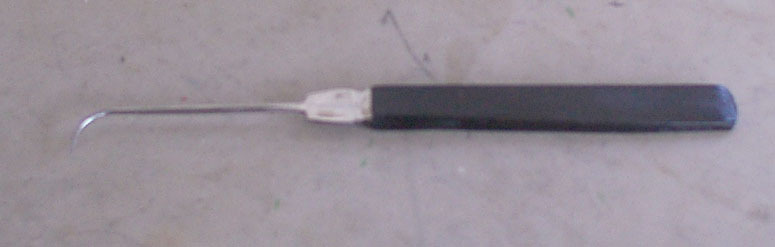 Tenaculum w/ Ebony Handle, Perpendicular, Straighter End, New, Civil War Medical