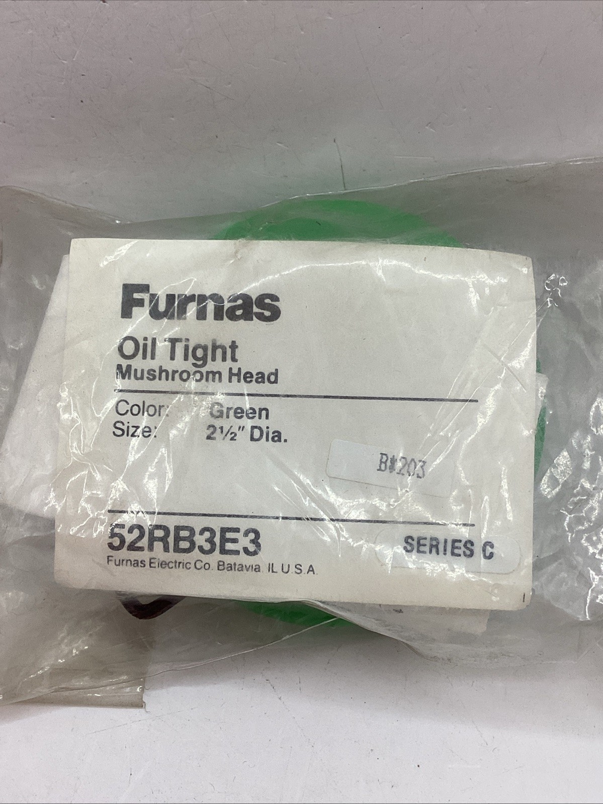 Furnas 52RB3E3 Series C  Oil Tight Mushroom Head GREEN 2-1/2” Dia. NEW