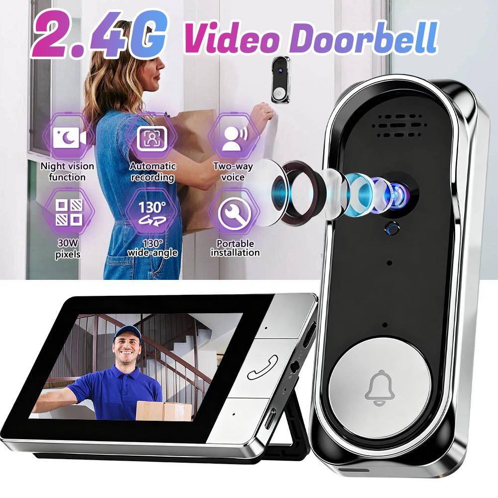 Smart Video Doorbell Camera Monitor Home Outdoor 2.4G Wireless Door Bell Chime