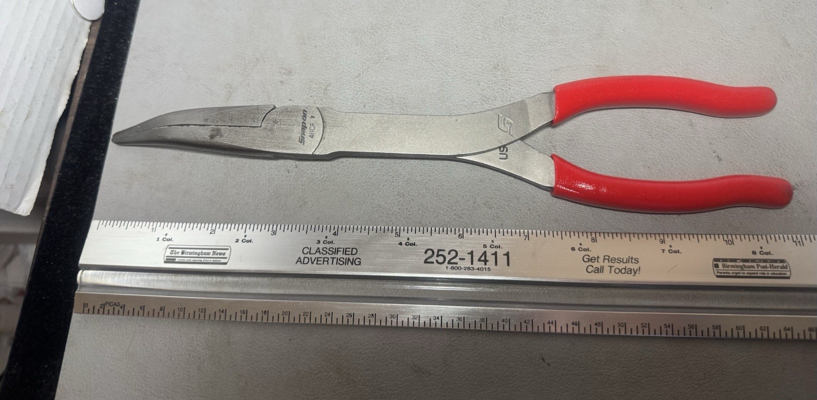 Snap-on 411CF 11" Talon Grip Long-Neck 35° Bent Needle Nose Pliers Red