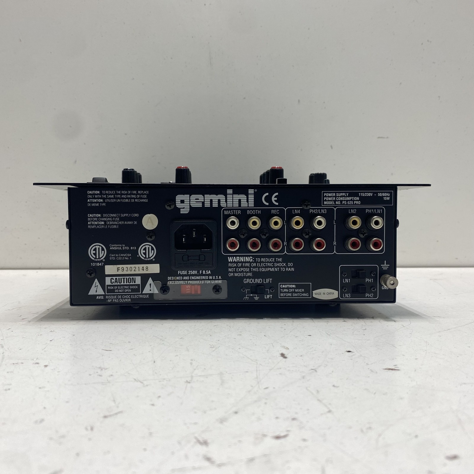 Gemini PS-525 Pro Platinum Series Stereo Preamp DJ Mixer For Parts