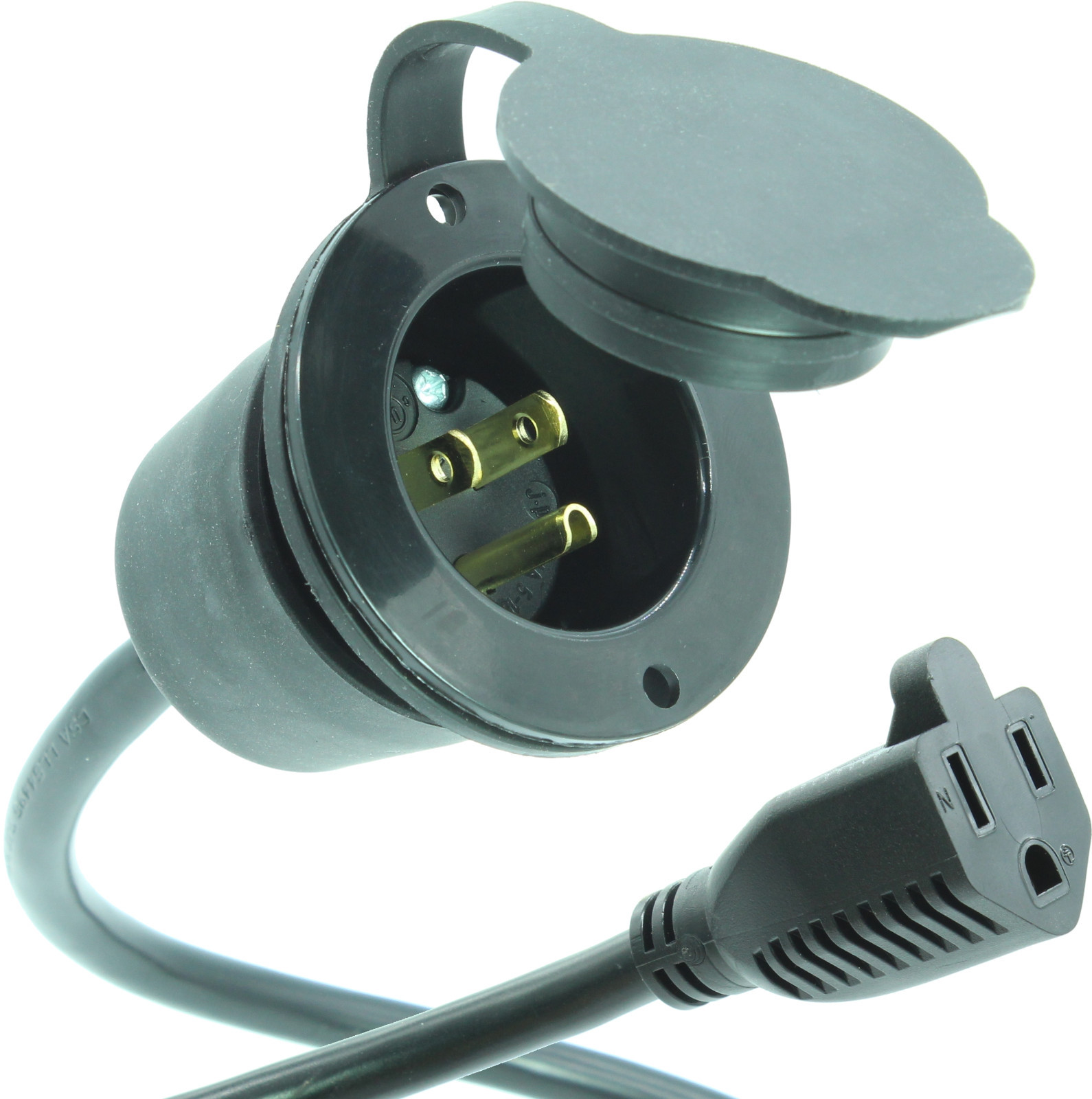 Boat Plug Battery Charger Power Port 15A 125V + 20" 5-15P Marine Inlet Cord GCP1