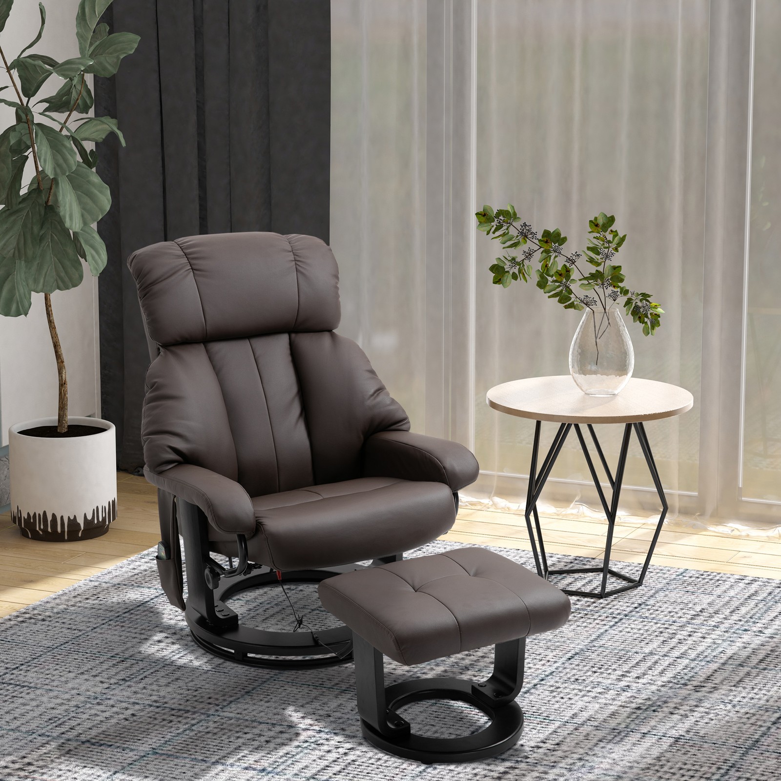 Brown Recliner Manual Ottoman Footrest Recliner Chair with Vibration Massage