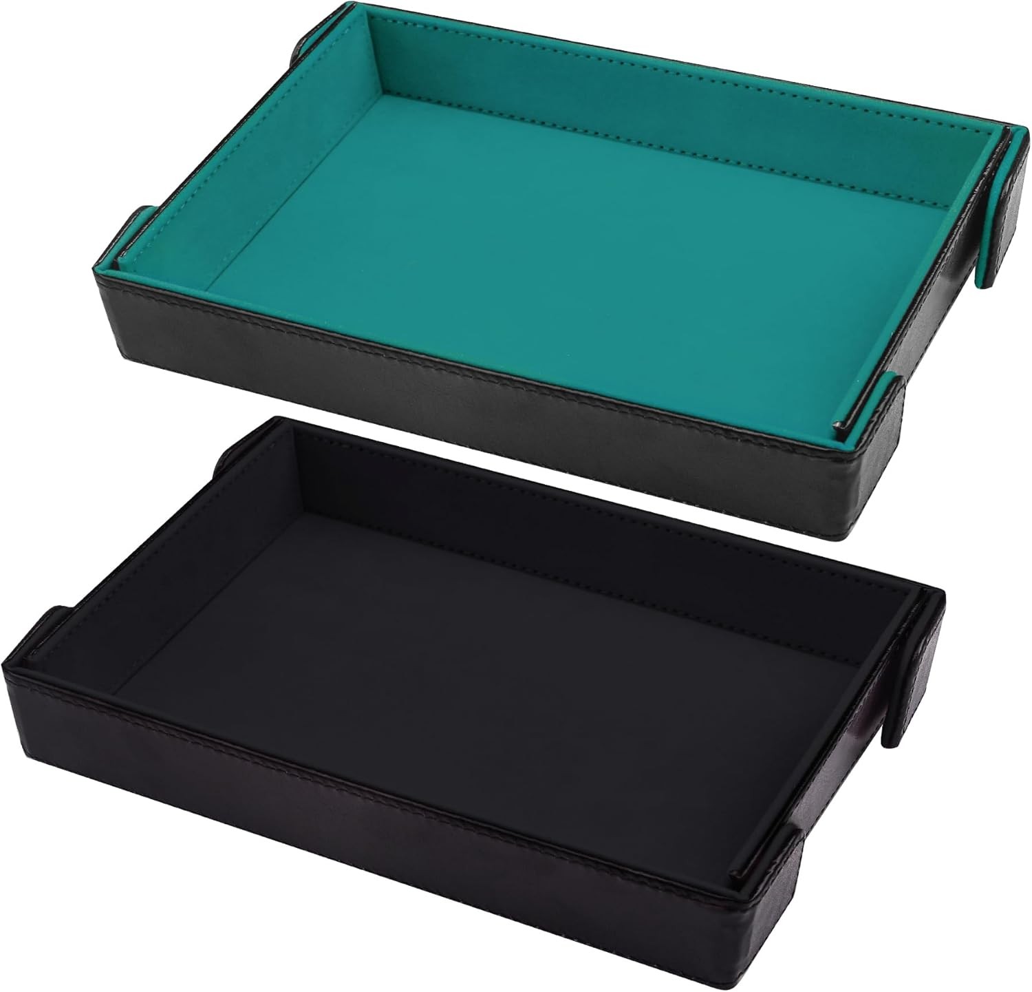 2 Pieces Magnetic Dice Tray Rectangle Folding Dice Rolling Tray PU Leather