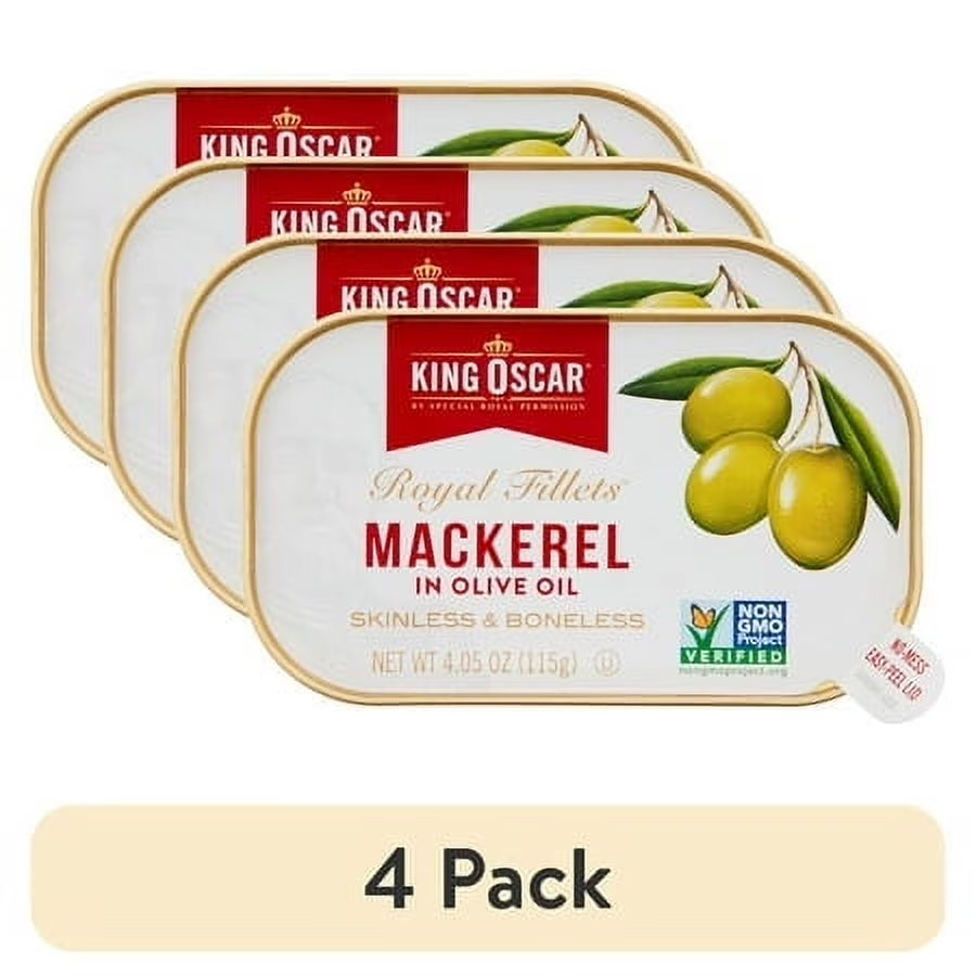 4 Pack Wild Caught Mackerel in Olive Oil Skinless Boneless Fillets 4.05oz NEW